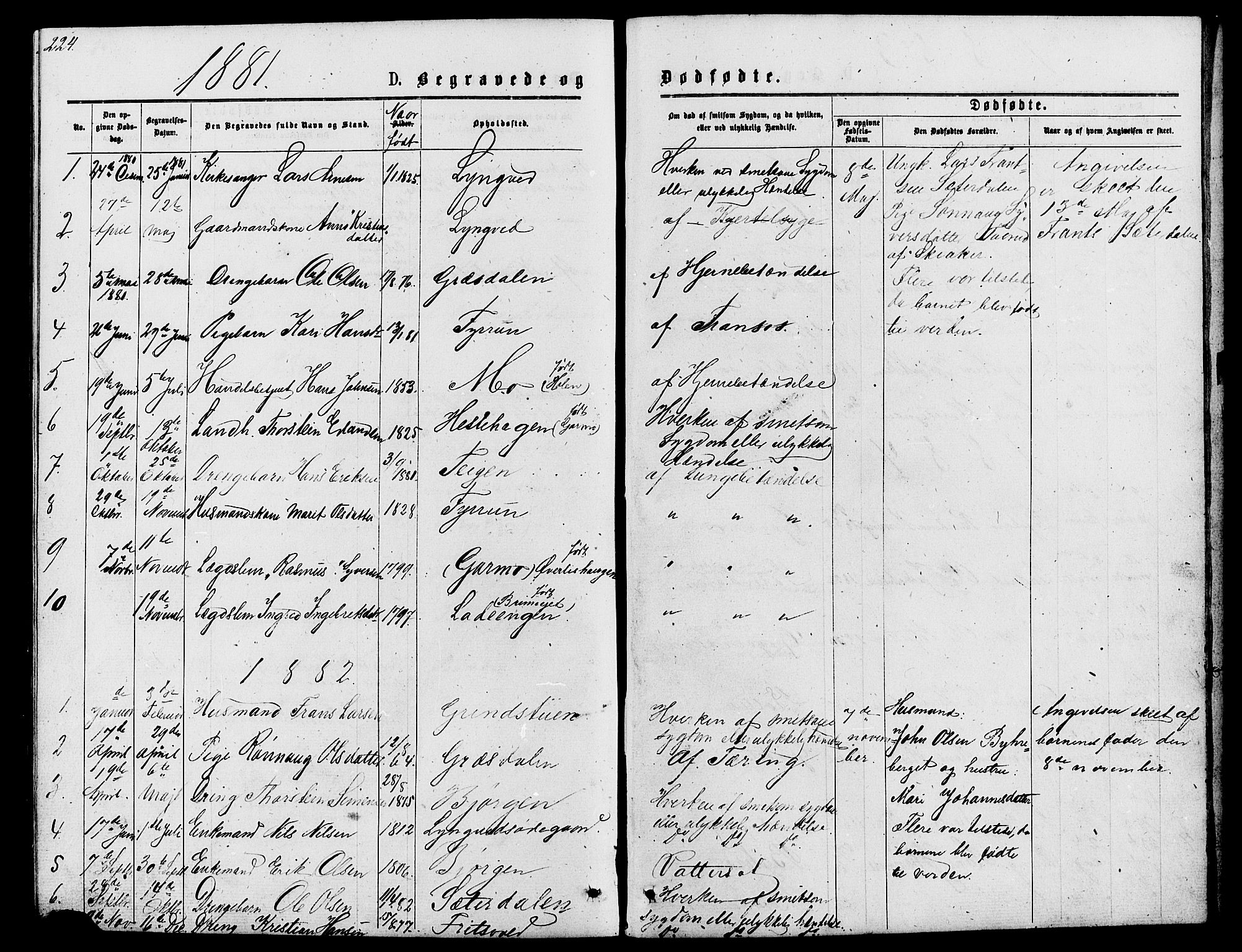 Lom prestekontor, SAH/PREST-070/L/L0005: Parish register (copy) no. 5, 1876-1901, p. 224-225