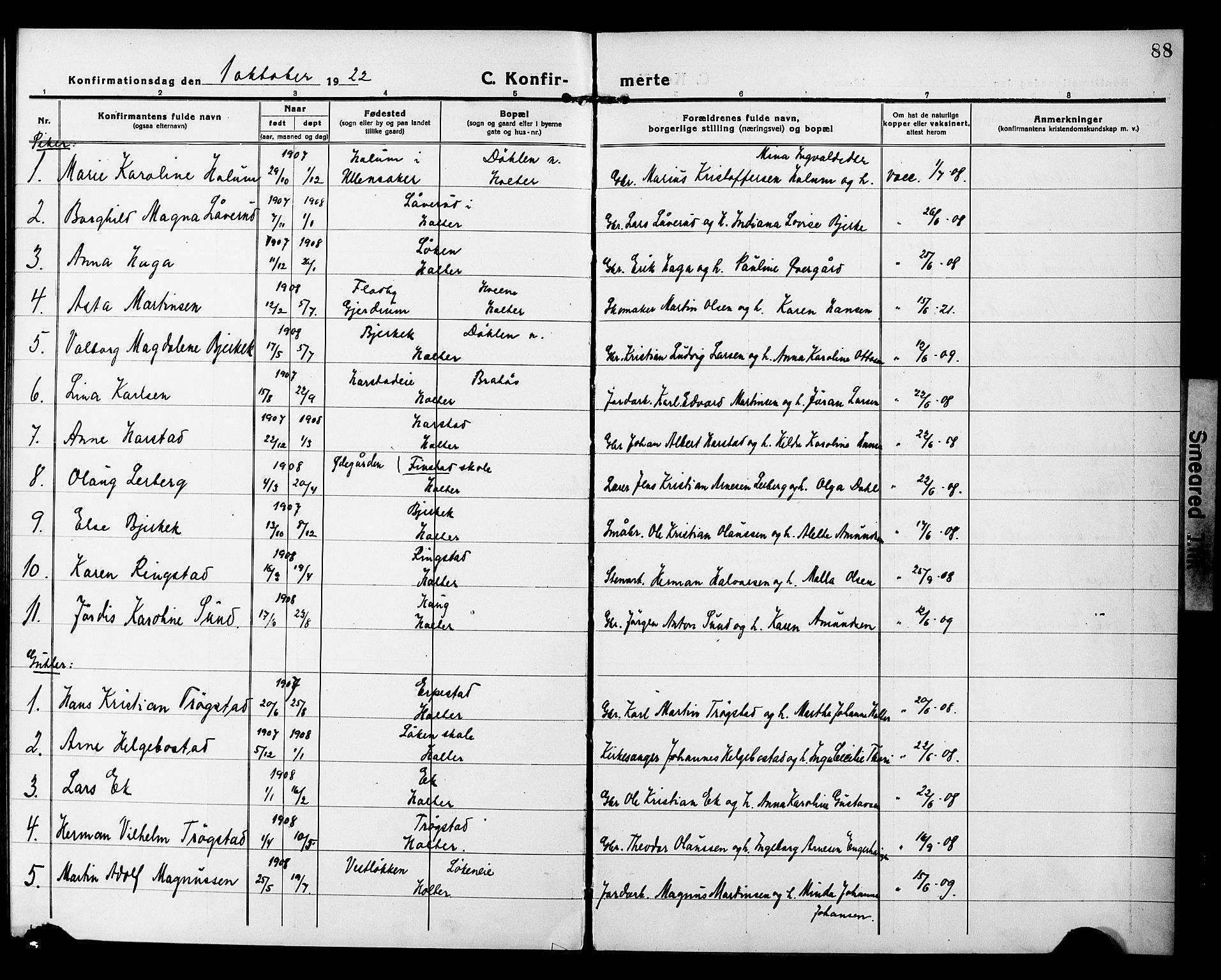 Nannestad prestekontor Kirkebøker, AV/SAO-A-10414a/G/Gb/L0002: Parish register (copy) no. II 2, 1918-1929, p. 88