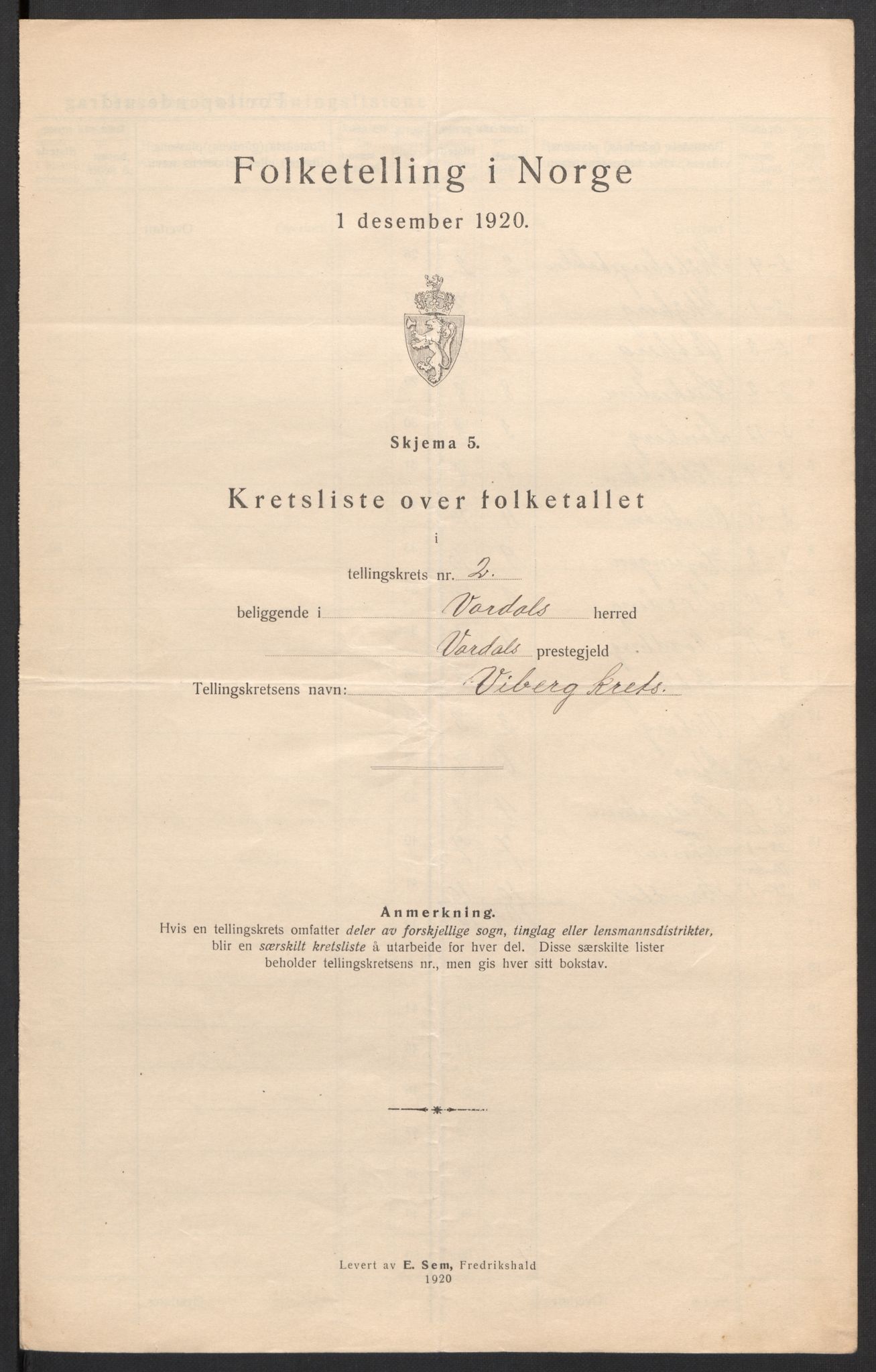 SAH, 1920 census for Vardal, 1920, p. 12