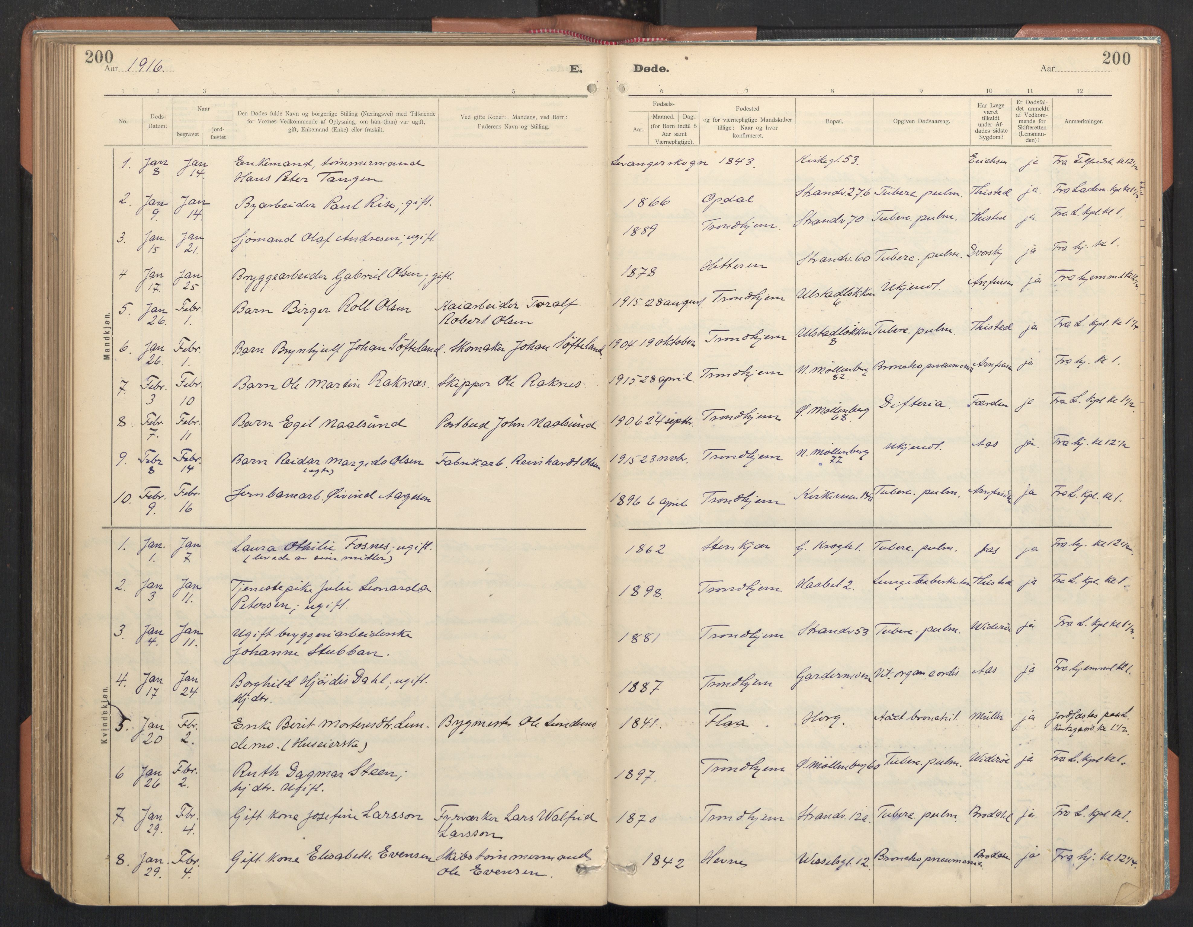 Ministerialprotokoller, klokkerbøker og fødselsregistre - Sør-Trøndelag, SAT/A-1456/605/L0244: Parish register (official) no. 605A06, 1908-1954, p. 200