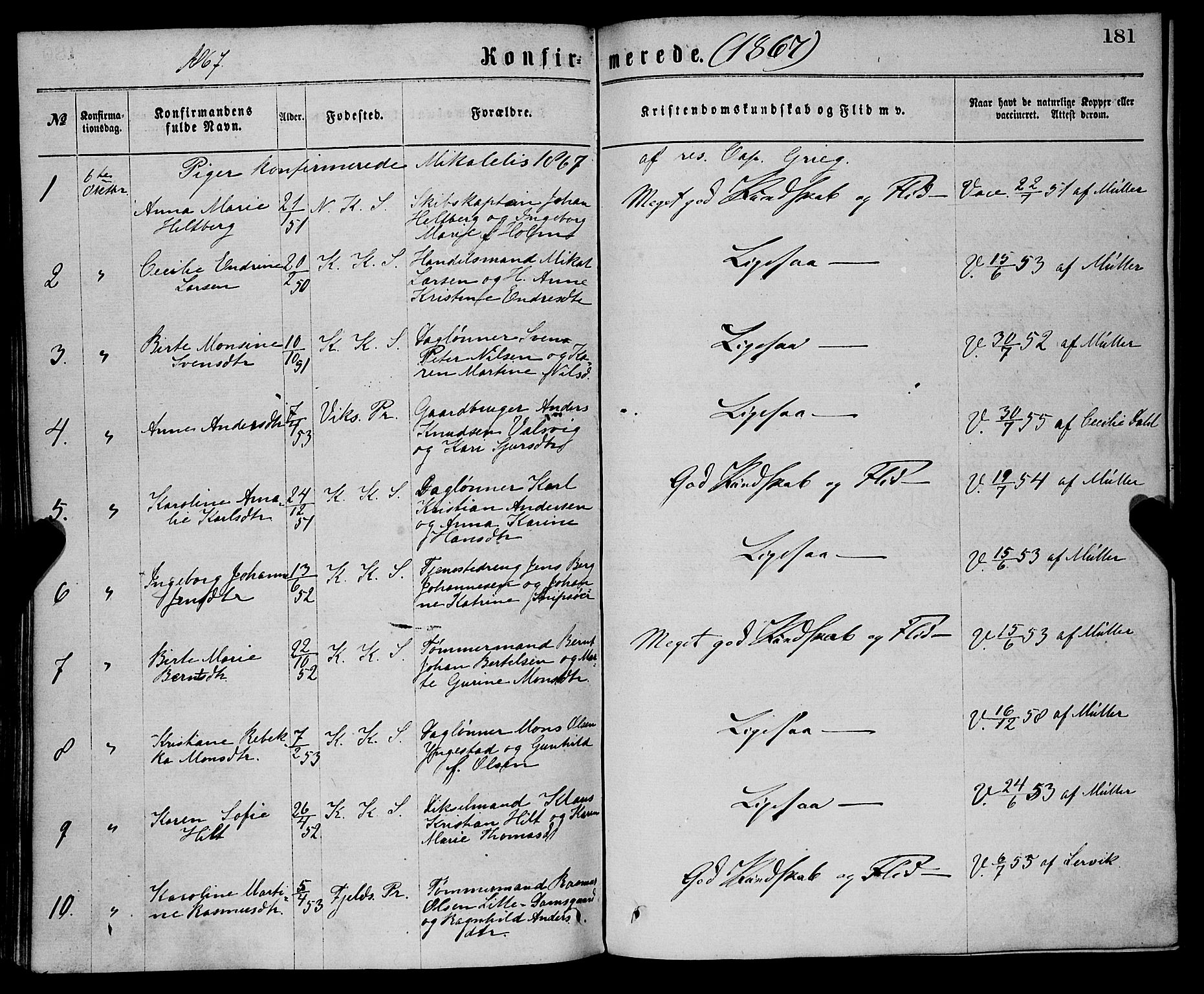 Sandviken Sokneprestembete, SAB/A-77601/H/Ha/L0001: Parish register (official) no. A 1, 1867-1877, p. 181