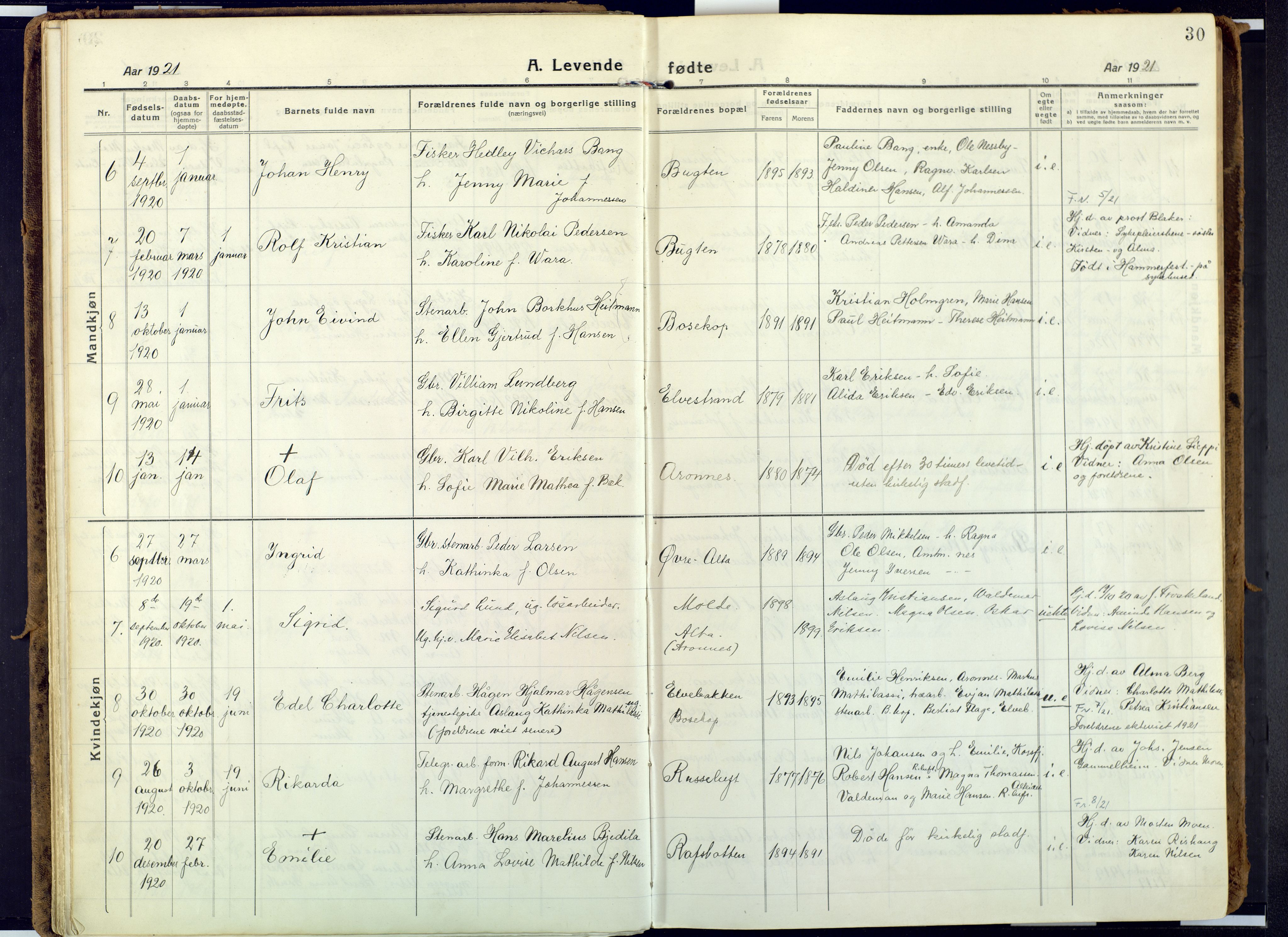 Alta sokneprestkontor, SATØ/S-1338/H/Ha: Parish register (official) no. 6, 1918-1931, p. 30