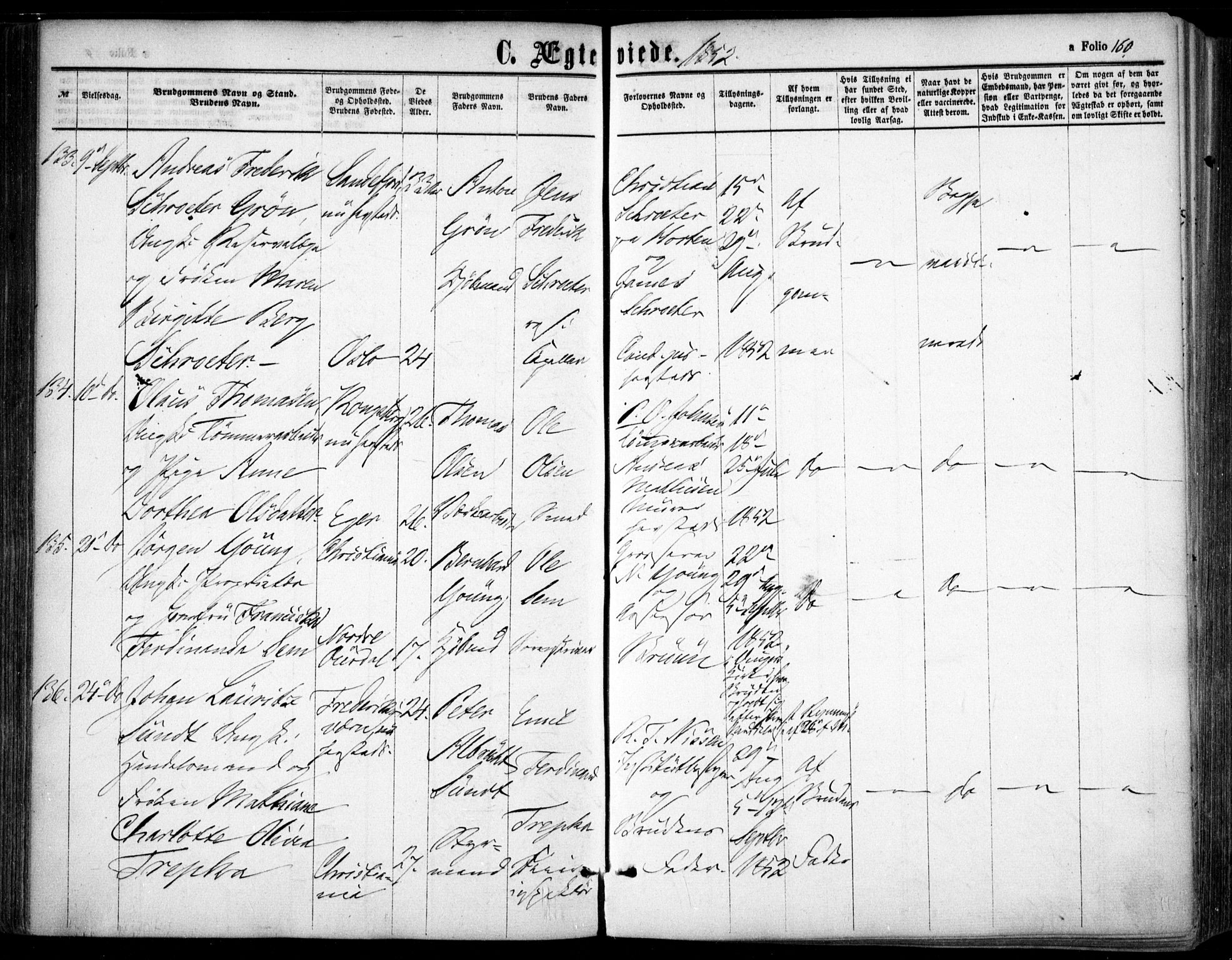 Oslo domkirke Kirkebøker, SAO/A-10752/F/Fa/L0020: Parish register (official) no. 20, 1848-1865, p. 160