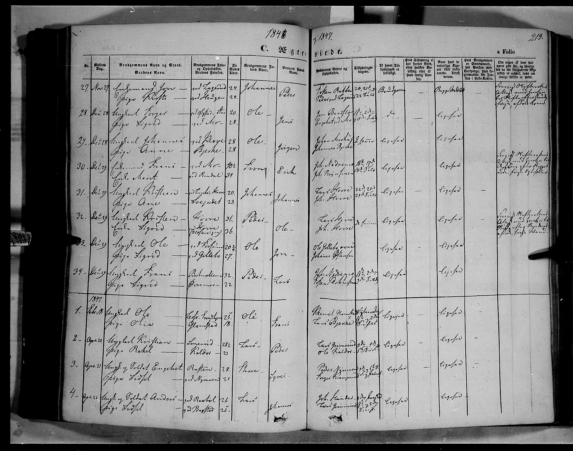 Øyer prestekontor, SAH/PREST-084/H/Ha/Haa/L0005: Parish register (official) no. 5, 1842-1857, p. 213