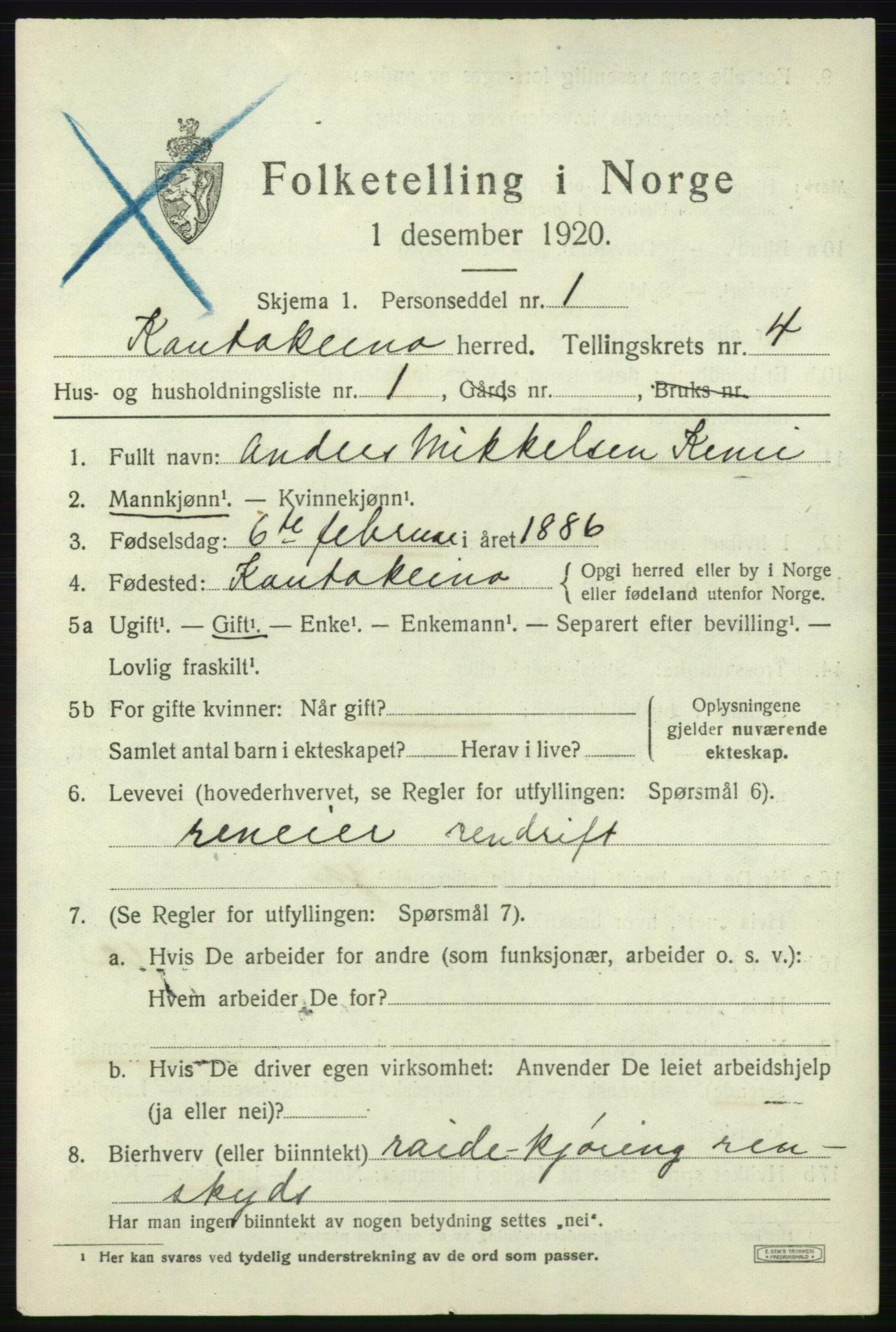 SATØ, 1920 census for Kautokeino, 1920, p. 1691