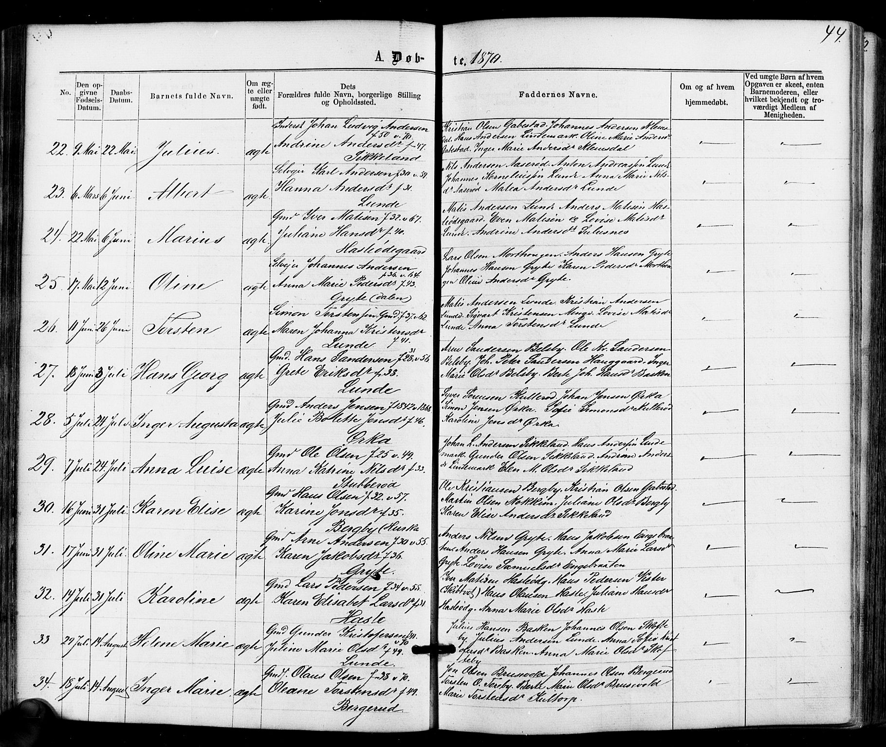 Varteig prestekontor Kirkebøker, SAO/A-10447a/F/Fa/L0001: Parish register (official) no. 1, 1861-1877, p. 44