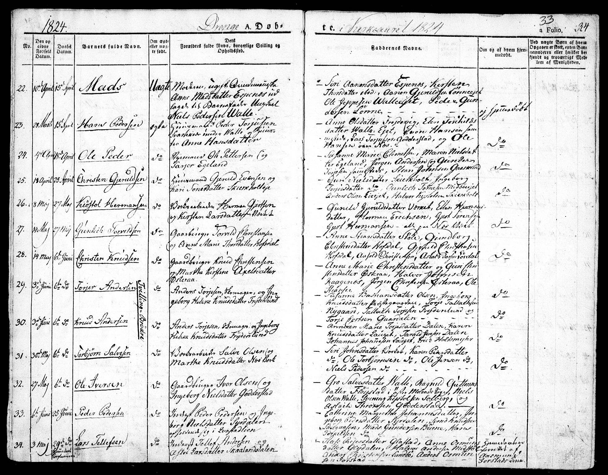 Holt sokneprestkontor, AV/SAK-1111-0021/F/Fa/L0006: Parish register (official) no. A 6, 1820-1835, p. 33