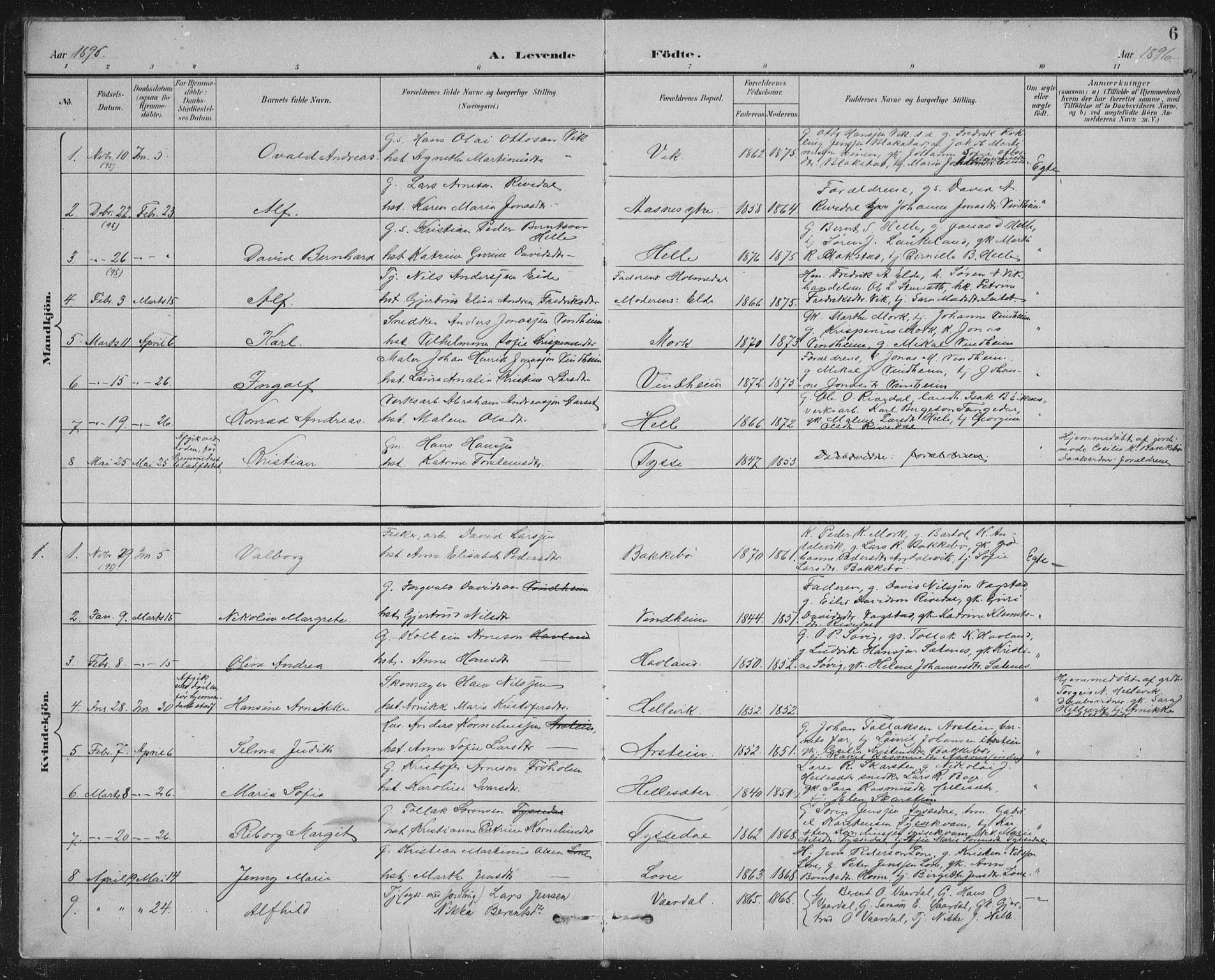 Fjaler sokneprestembete, AV/SAB-A-79801/H/Hab/Habb/L0002: Parish register (copy) no. B 2, 1895-1915, p. 6