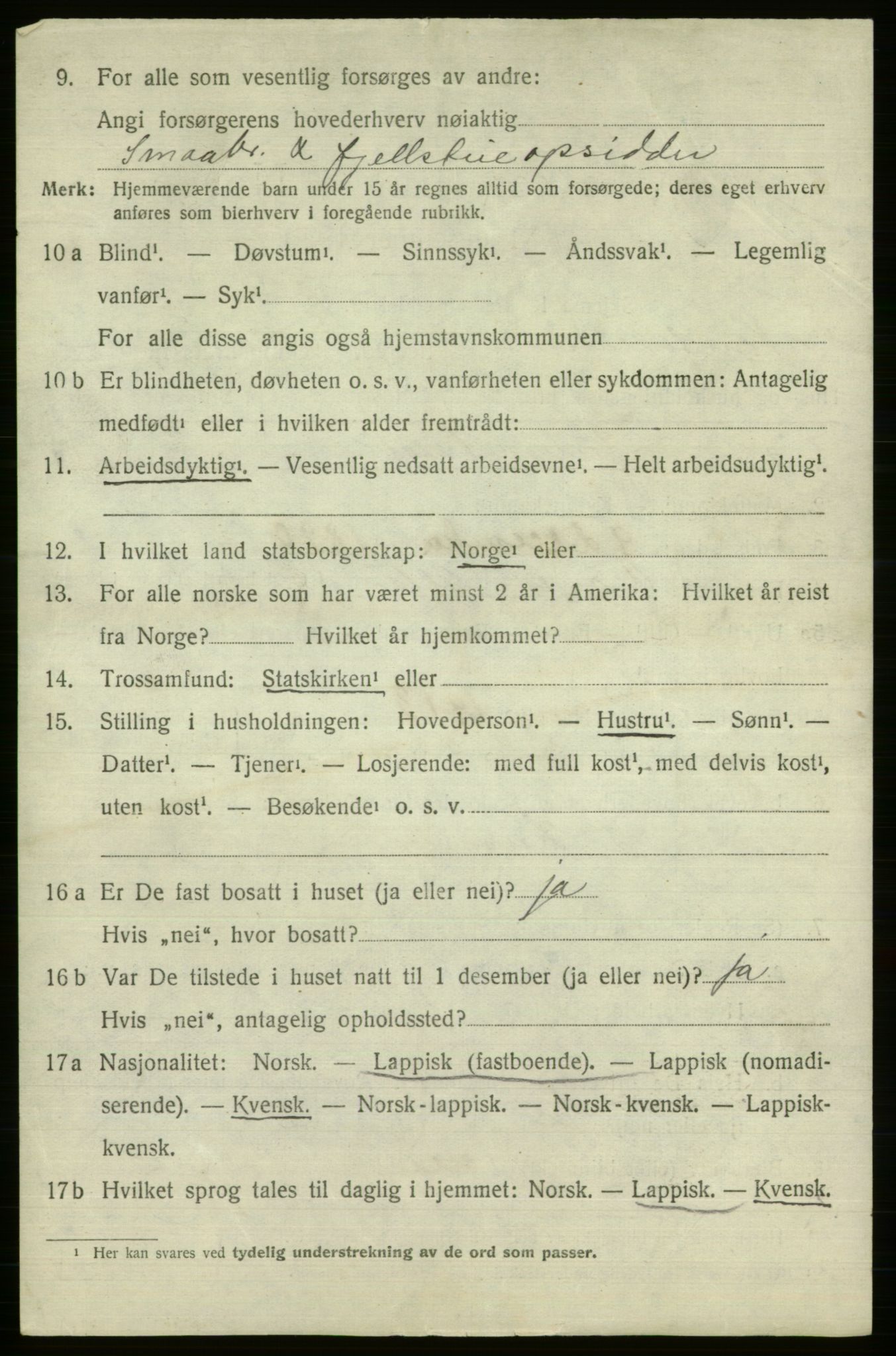 SATØ, 1920 census for Kautokeino, 1920, p. 846