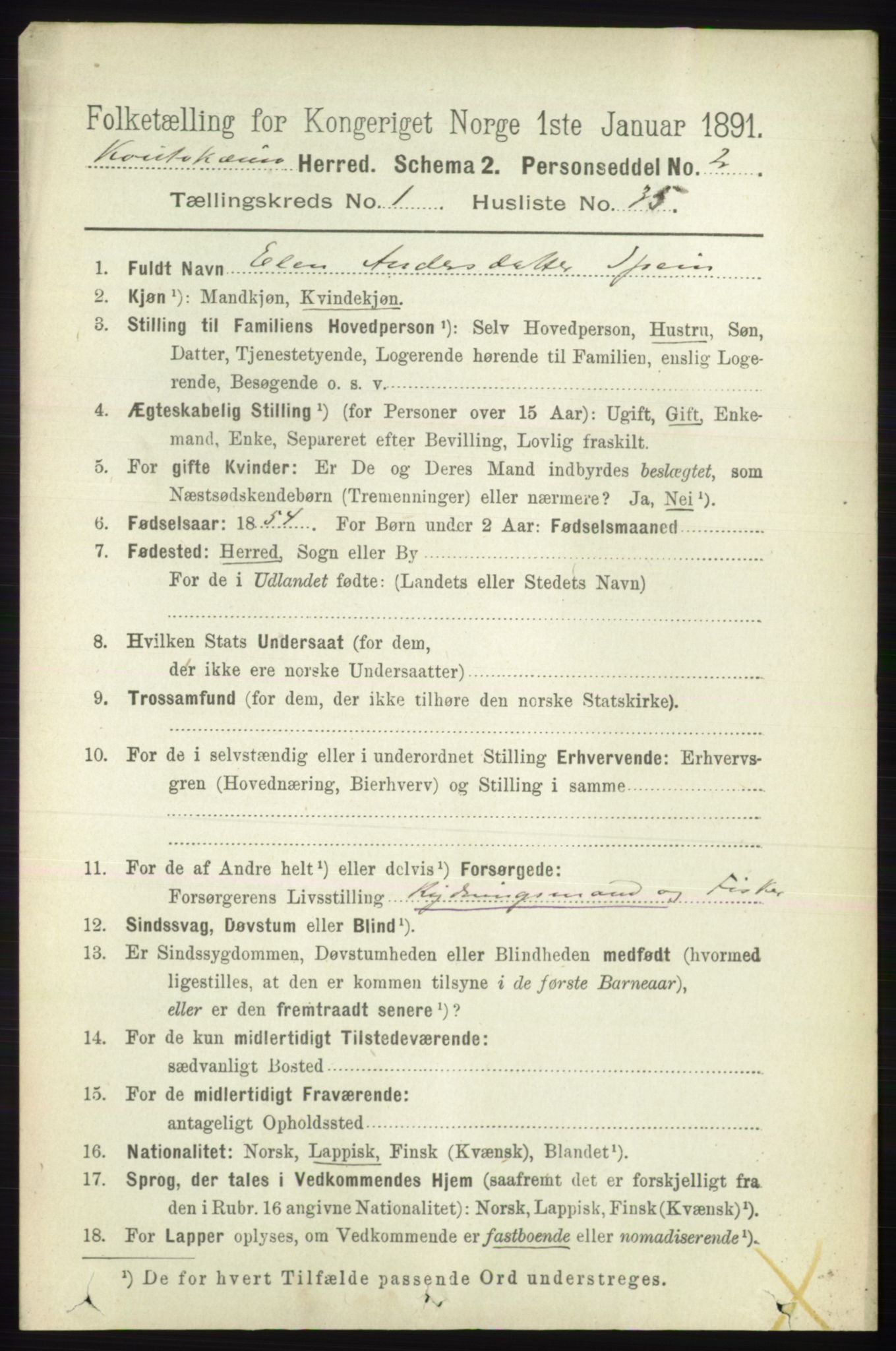 RA, 1891 census for 2011 Kautokeino, 1891, p. 260