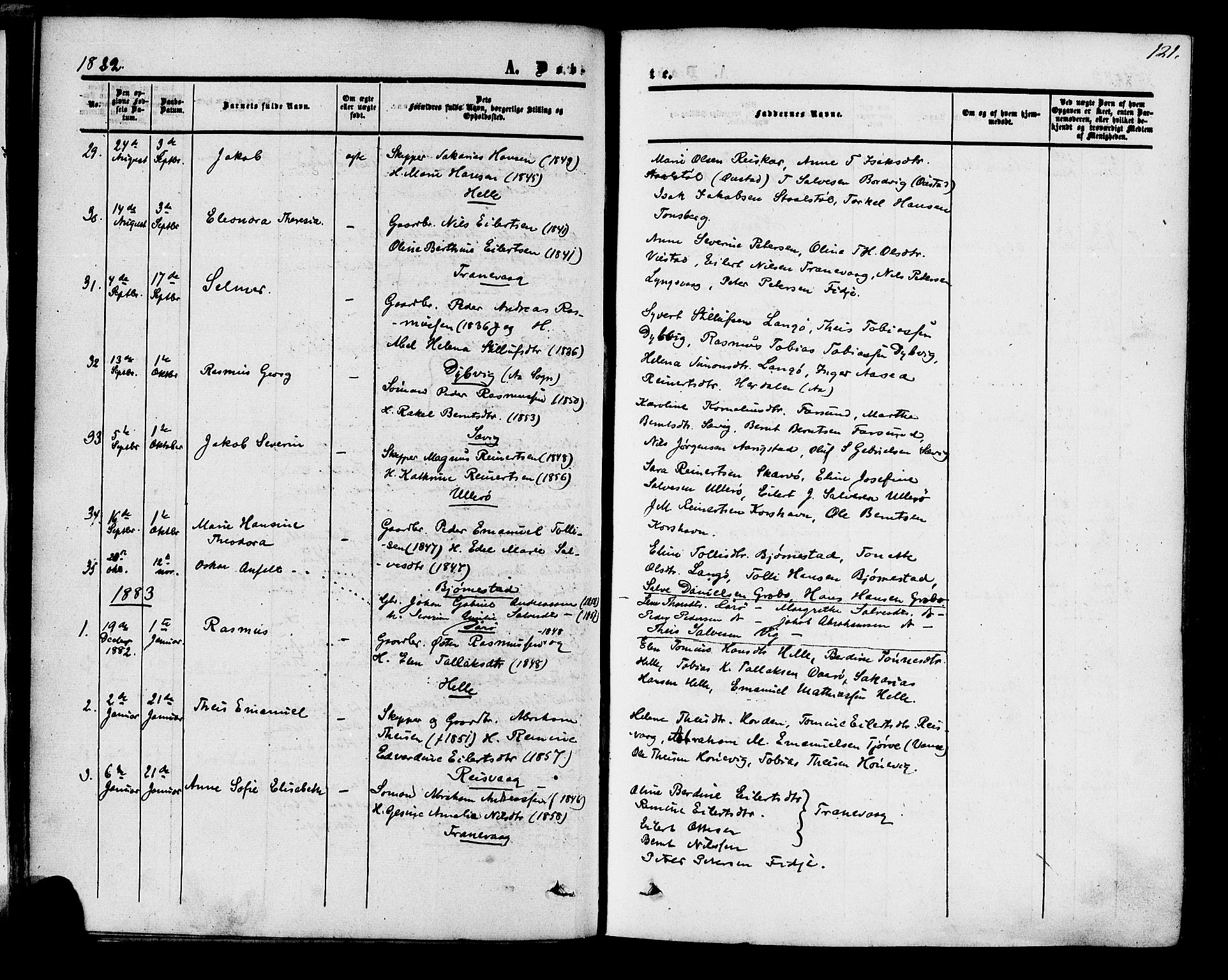 Herad sokneprestkontor, SAK/1111-0018/F/Fa/Fab/L0004: Parish register (official) no. A 4, 1853-1885, p. 121