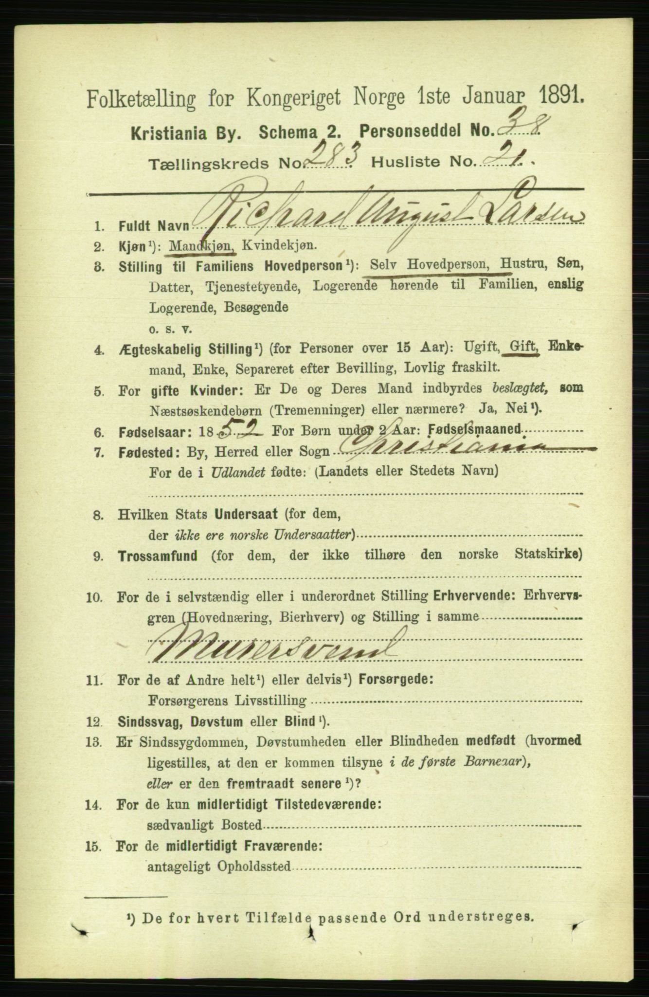 RA, 1891 census for 0301 Kristiania, 1891, p. 173381