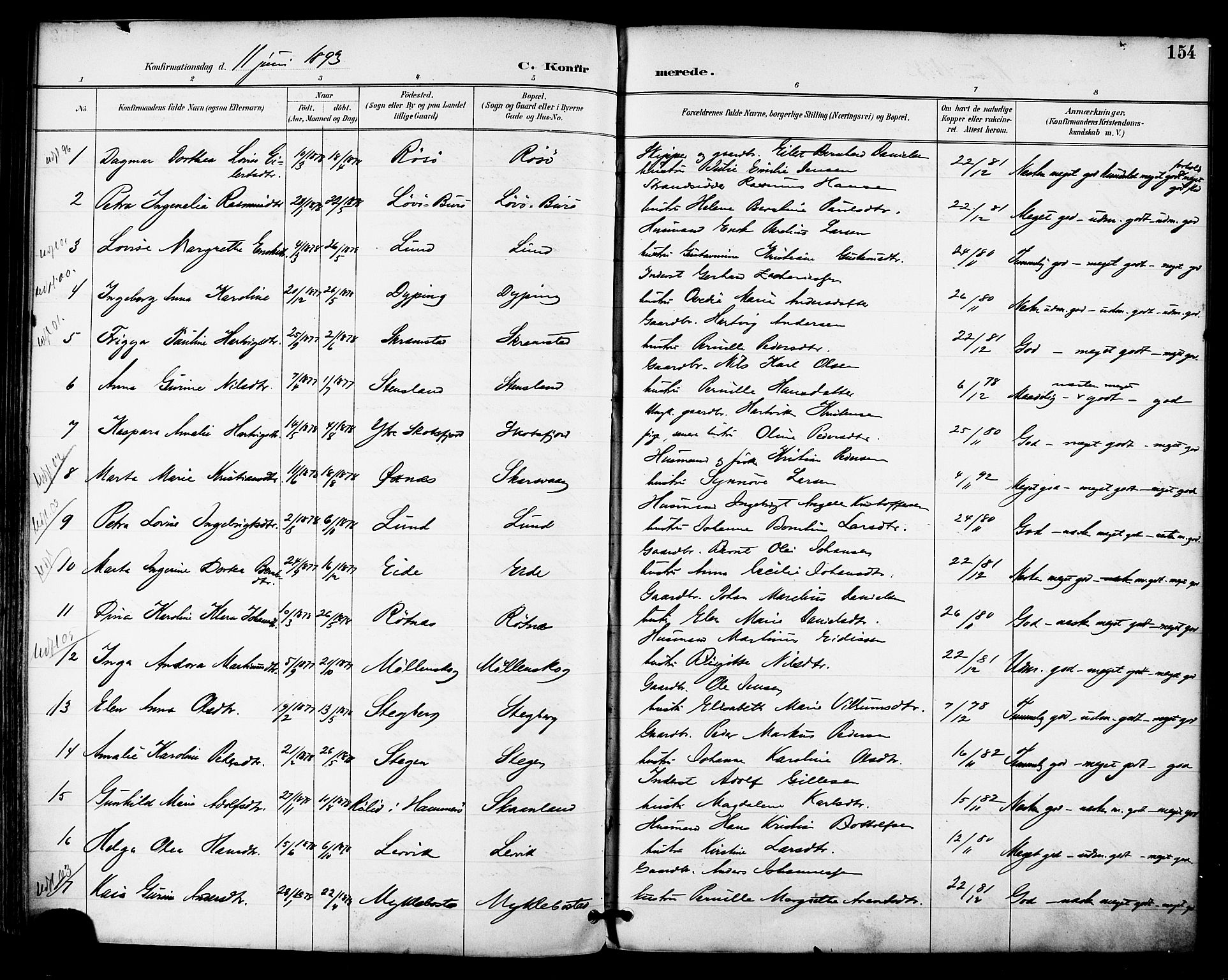 Ministerialprotokoller, klokkerbøker og fødselsregistre - Nordland, AV/SAT-A-1459/855/L0803: Parish register (official) no. 855A11, 1887-1905, p. 154