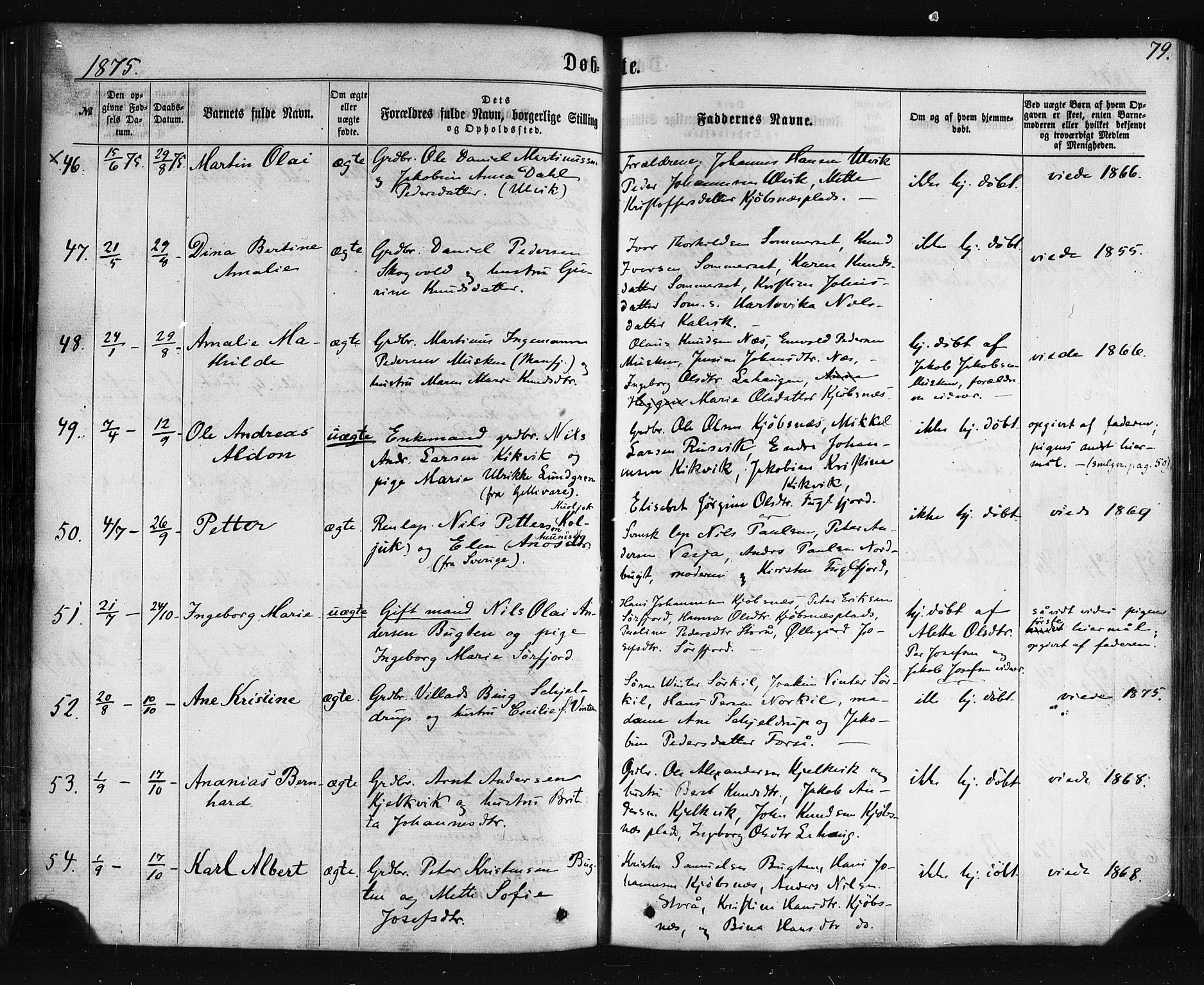 Ministerialprotokoller, klokkerbøker og fødselsregistre - Nordland, SAT/A-1459/861/L0867: Parish register (official) no. 861A02, 1864-1878, p. 79