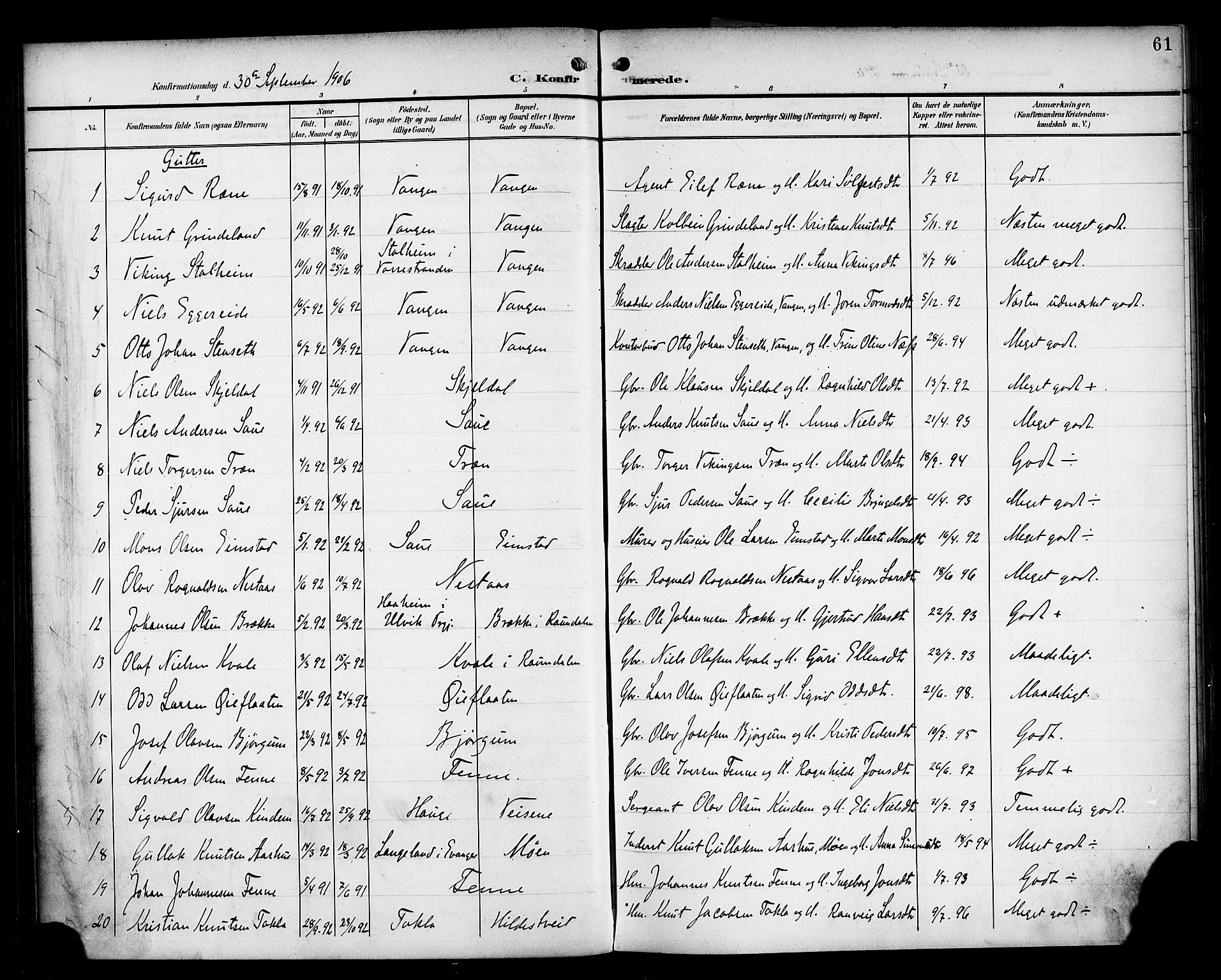 Voss sokneprestembete, AV/SAB-A-79001/H/Haa: Parish register (official) no. B 2, 1899-1922, p. 61