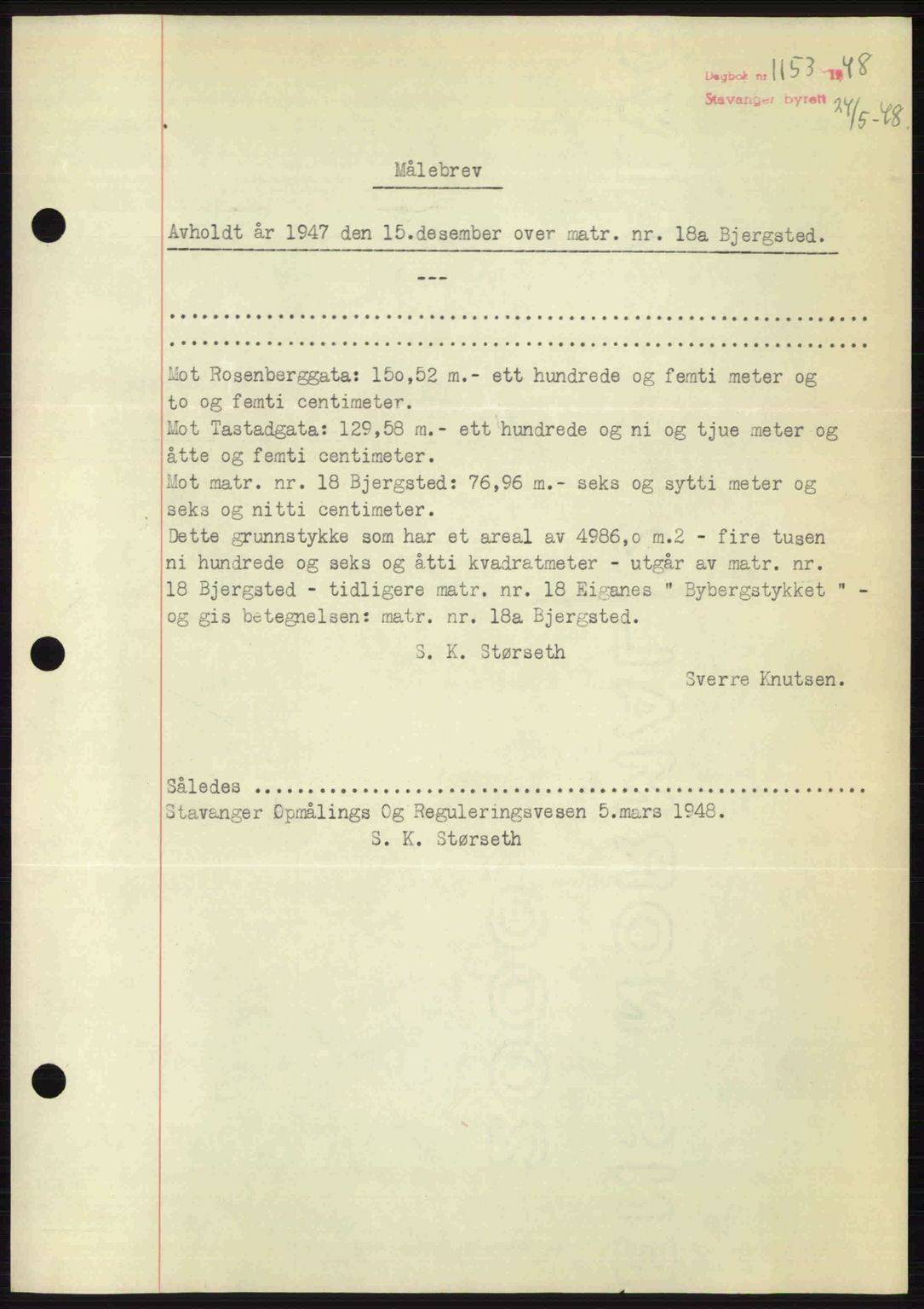 Stavanger byrett, SAST/A-100455/002/G/Gb/L0022: Mortgage book no. A11, 1947-1948, Diary no: : 1153/1948