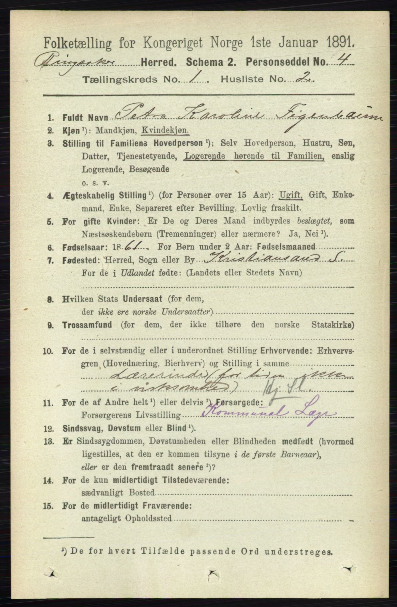 RA, 1891 census for 0412 Ringsaker, 1891, p. 184