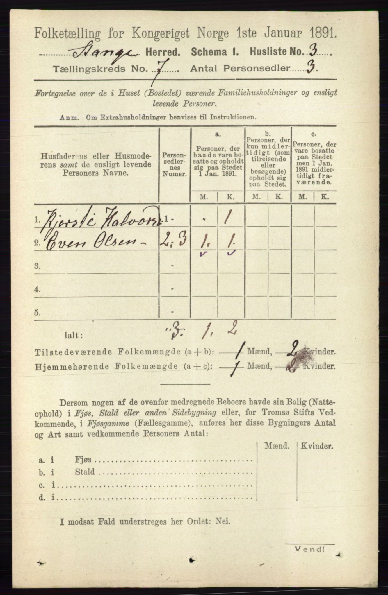 RA, 1891 census for 0417 Stange, 1891, p. 4679