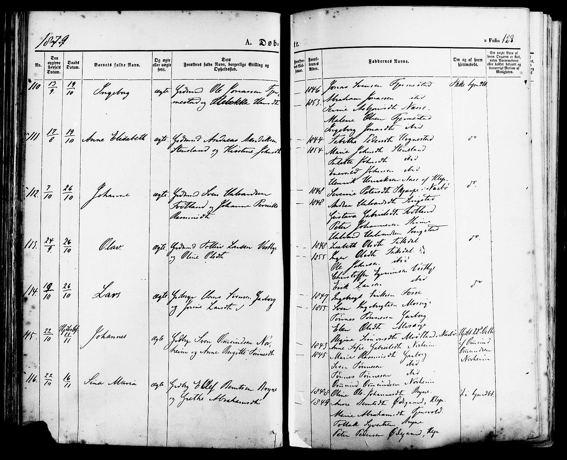 Lye sokneprestkontor, AV/SAST-A-101794/001/30BA/L0008: Parish register (official) no. A 7, 1872-1881, p. 128