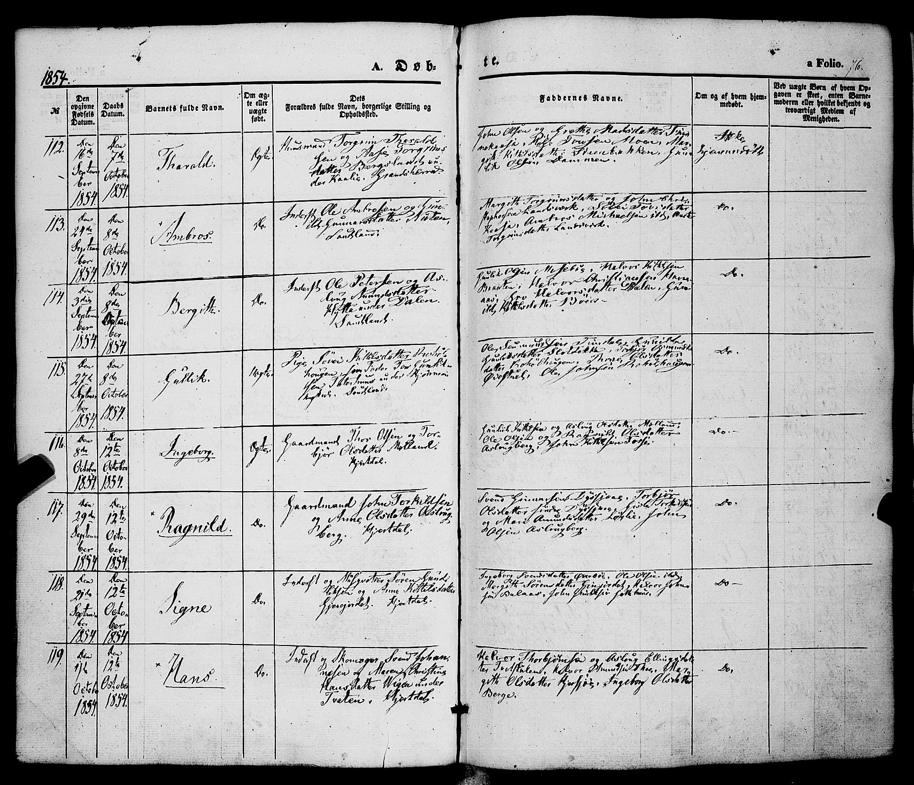 Hjartdal kirkebøker, AV/SAKO-A-270/F/Fa/L0008: Parish register (official) no. I 8, 1844-1859, p. 76