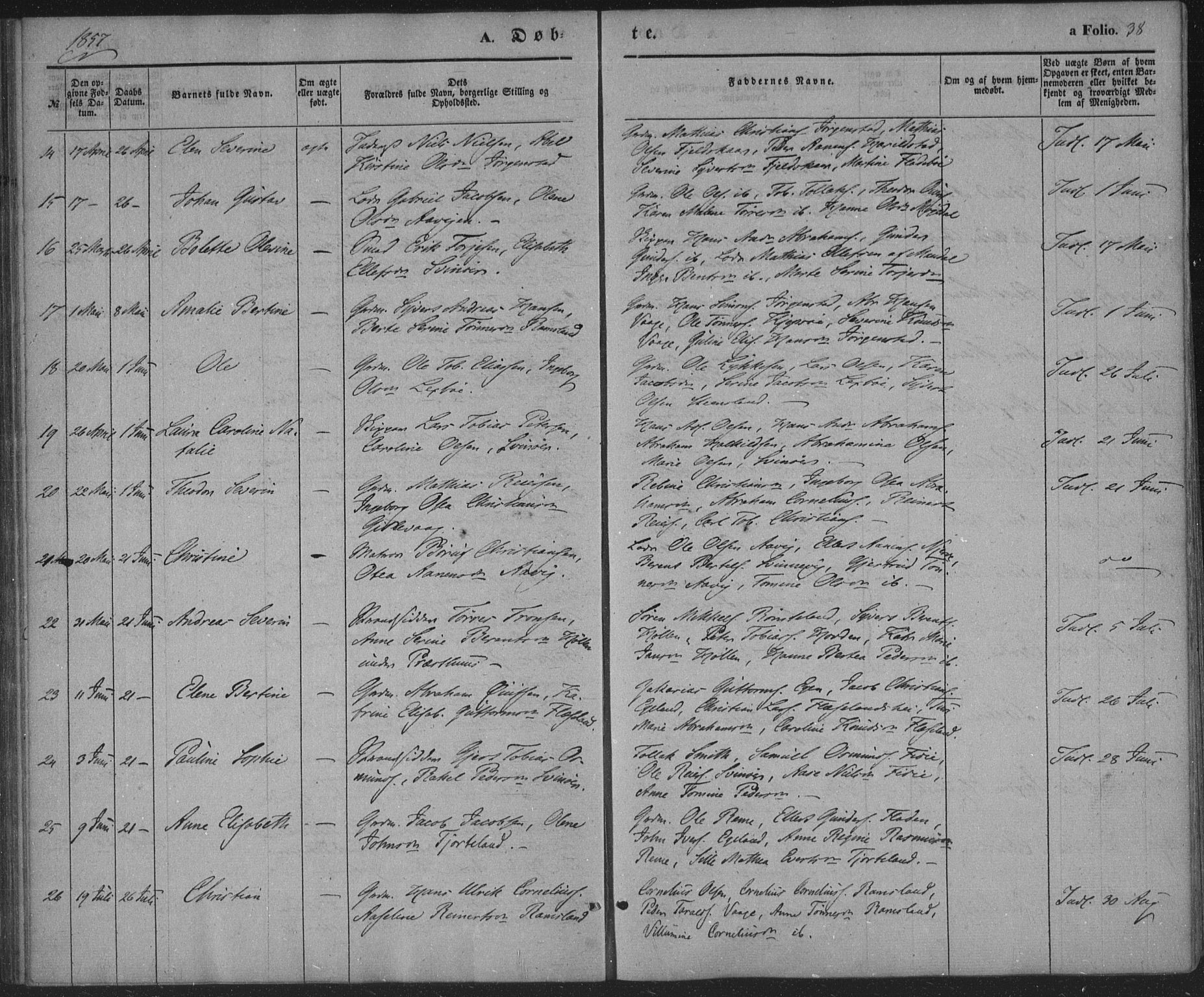 Sør-Audnedal sokneprestkontor, AV/SAK-1111-0039/F/Fa/Faa/L0002: Parish register (official) no. A 2, 1848-1867, p. 38