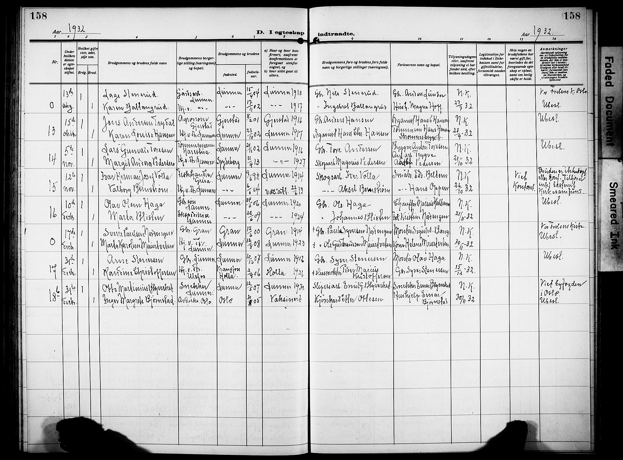 Lunner prestekontor, SAH/PREST-118/H/Ha/Hab/L0002: Parish register (copy) no. 2, 1923-1933, p. 158