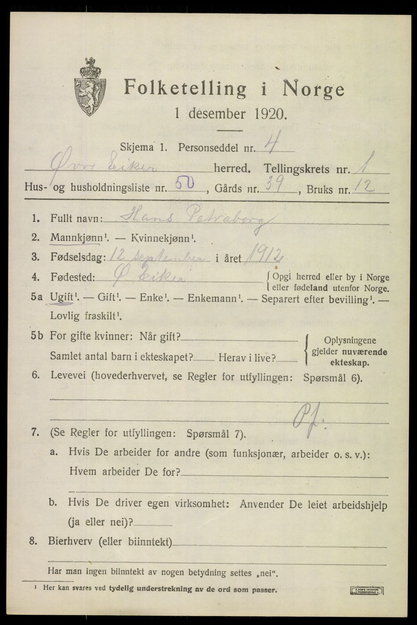 SAKO, 1920 census for Øvre Eiker, 1920, p. 4048