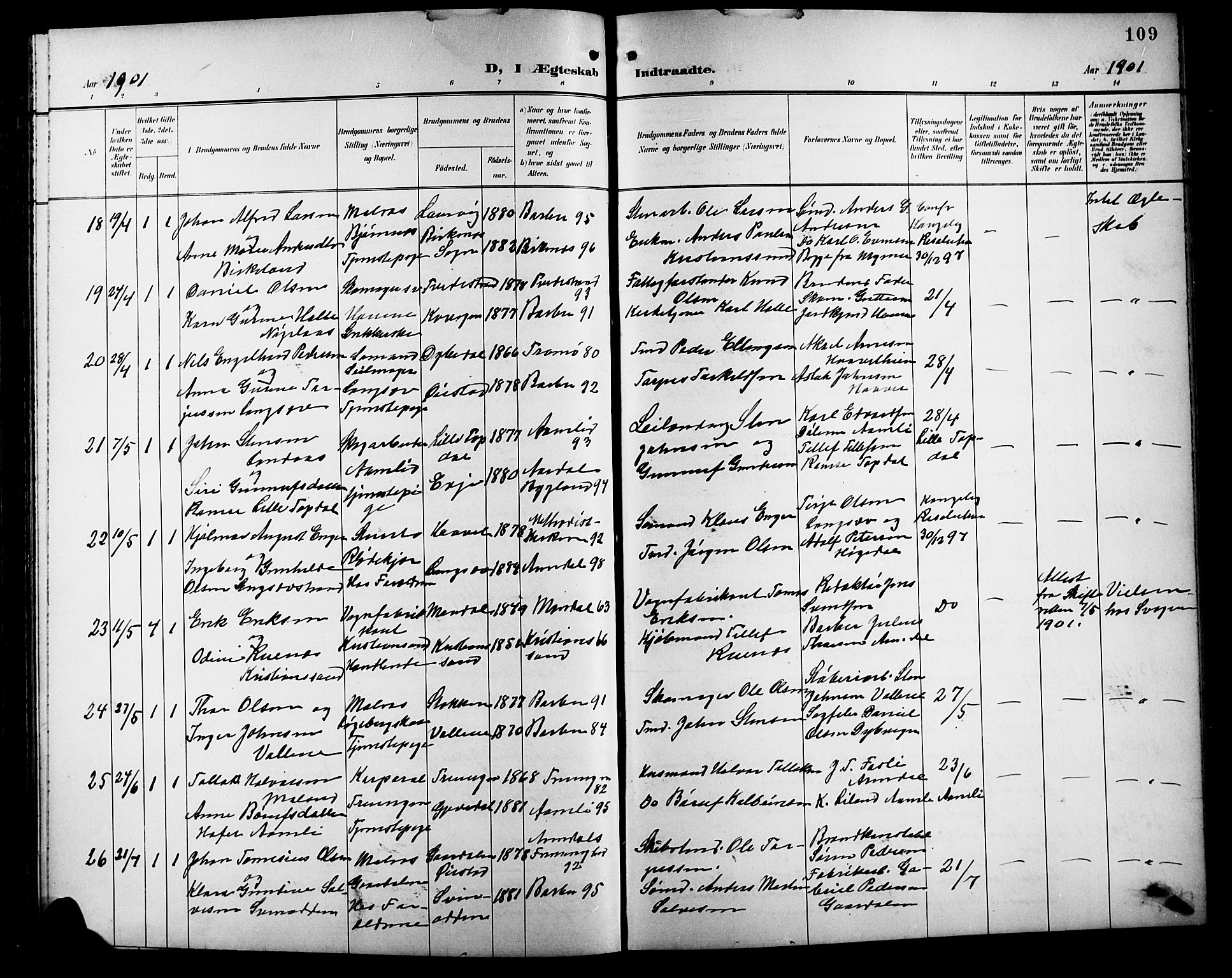 Barbu sokneprestkontor, AV/SAK-1111-0003/F/Fb/L0003: Parish register (copy) no. B 3, 1897-1911, p. 109