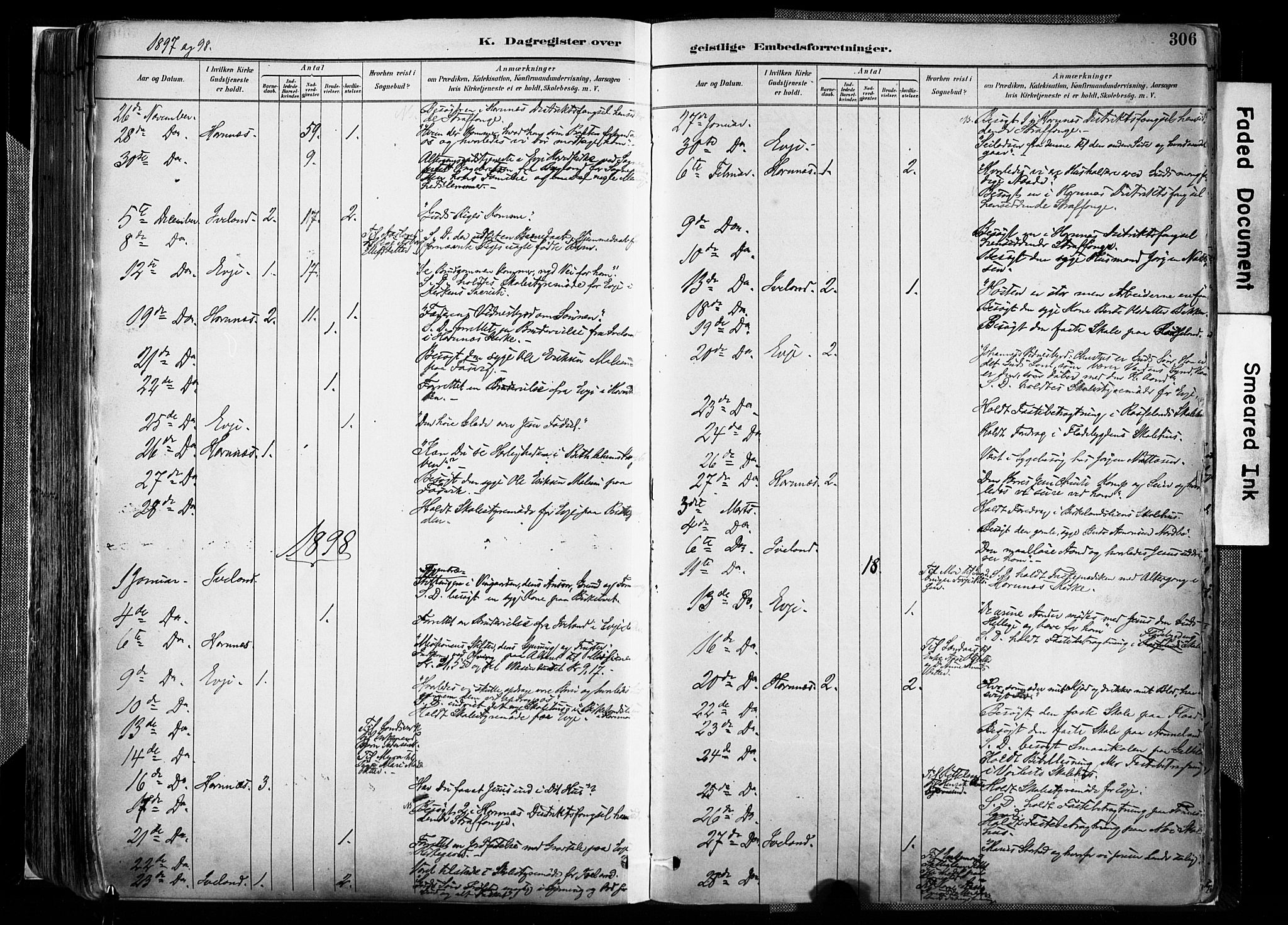 Evje sokneprestkontor, AV/SAK-1111-0008/F/Fa/Faa/L0007: Parish register (official) no. A 7, 1884-1909, p. 306