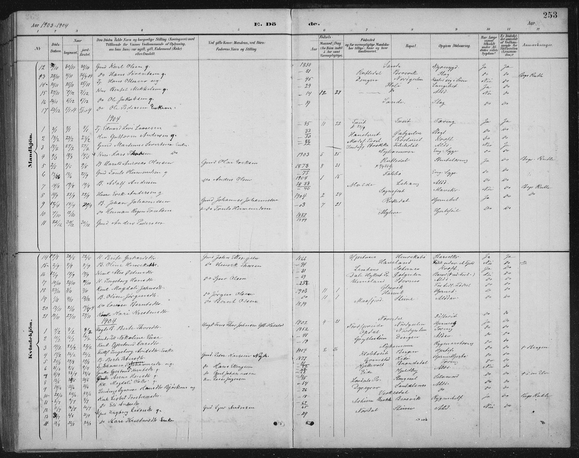 Gulen sokneprestembete, SAB/A-80201/H/Hab/Habb/L0003: Parish register (copy) no. B 3, 1884-1907, p. 253