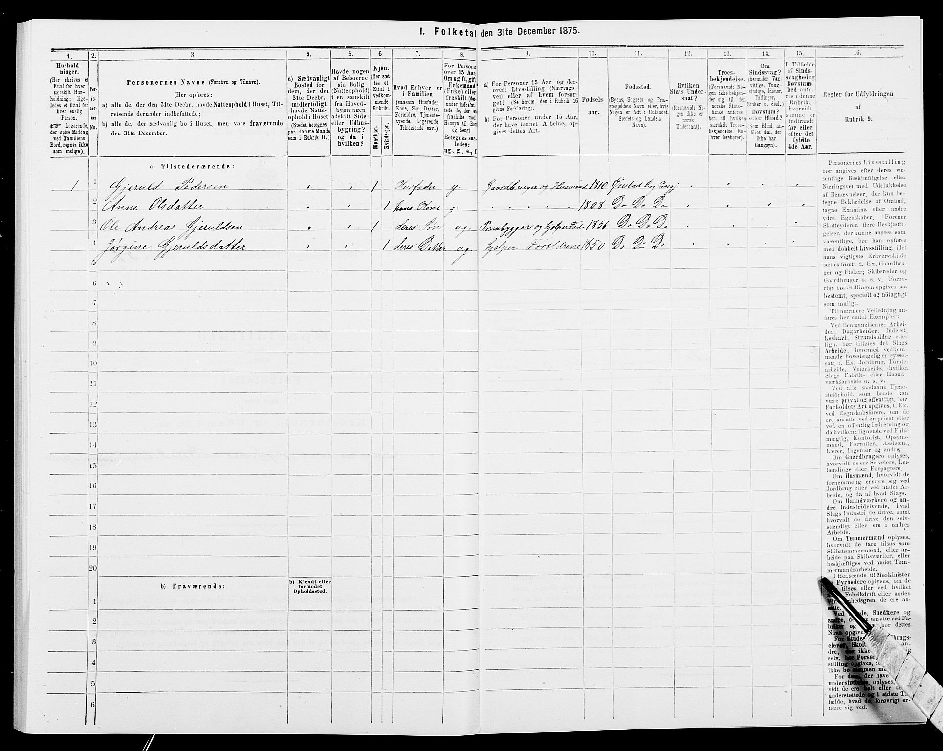 SAK, 1875 census for 0920P Øyestad, 1875, p. 135