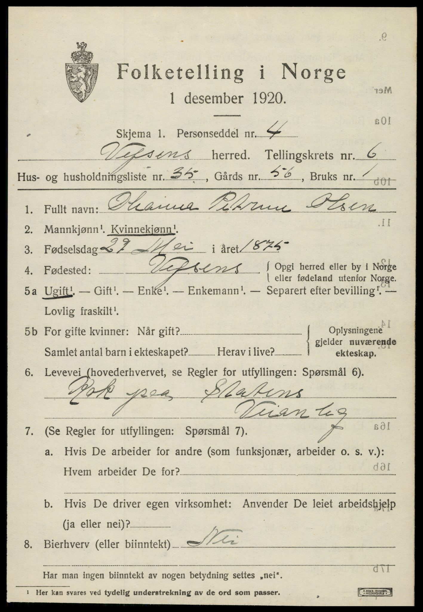 SAT, 1920 census for Vefsn, 1920, p. 4683