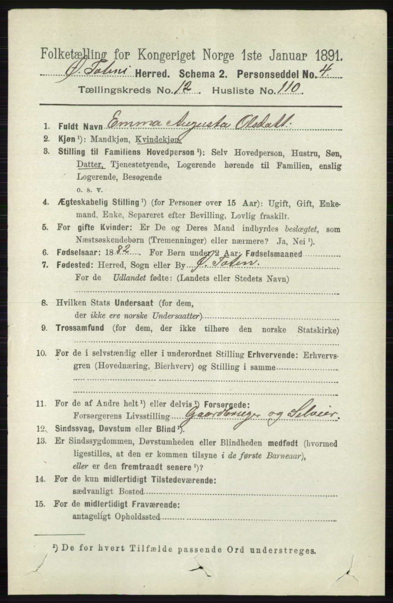 RA, 1891 census for 0528 Østre Toten, 1891, p. 8335