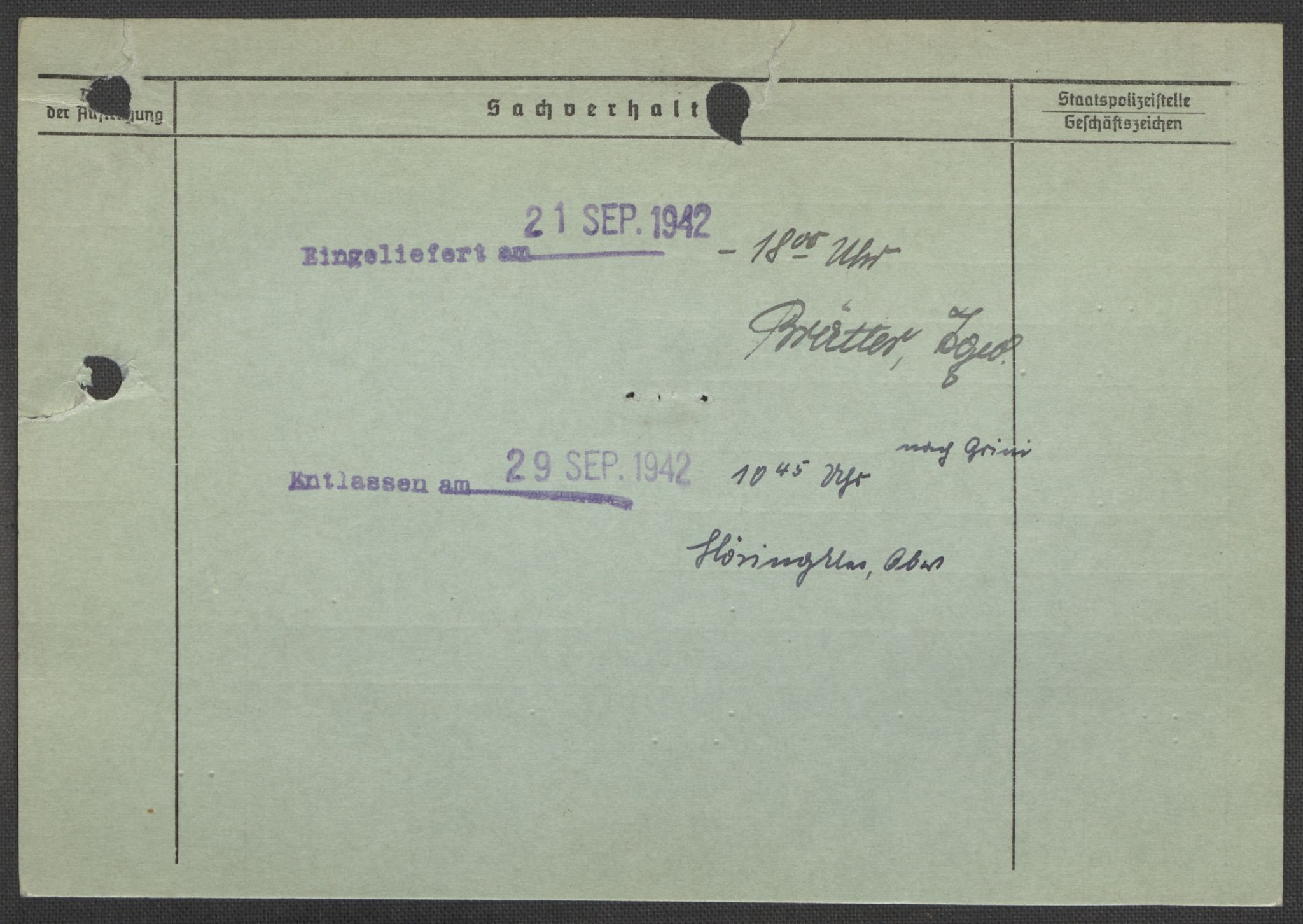 Befehlshaber der Sicherheitspolizei und des SD, AV/RA-RAFA-5969/E/Ea/Eaa/L0010: Register over norske fanger i Møllergata 19: Sø-Å, 1940-1945, p. 399