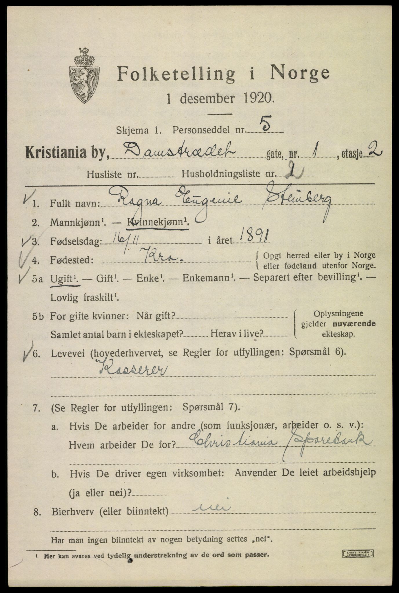 SAO, 1920 census for Kristiania, 1920, p. 193997