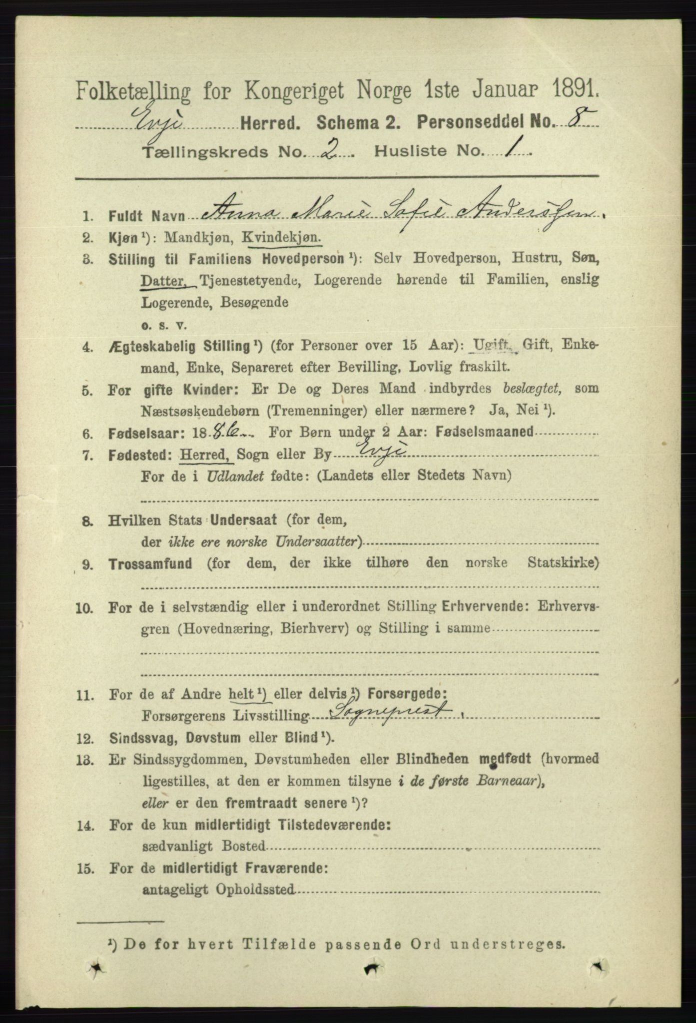 RA, 1891 census for 0937 Evje, 1891, p. 378