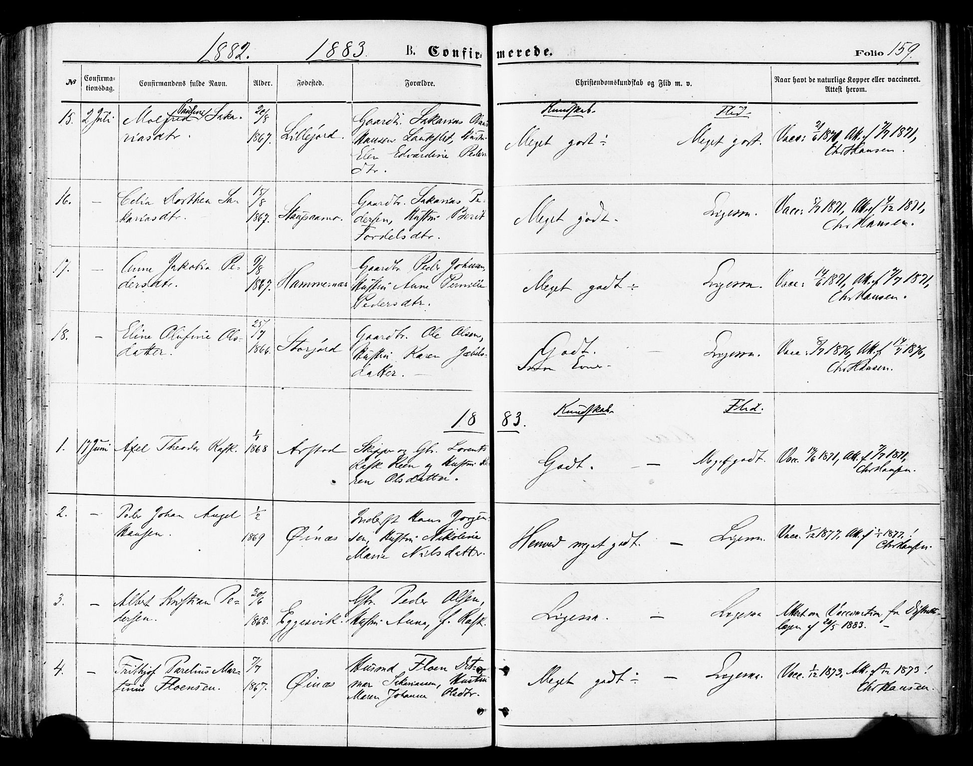Ministerialprotokoller, klokkerbøker og fødselsregistre - Nordland, SAT/A-1459/846/L0645: Parish register (official) no. 846A03, 1872-1886, p. 159