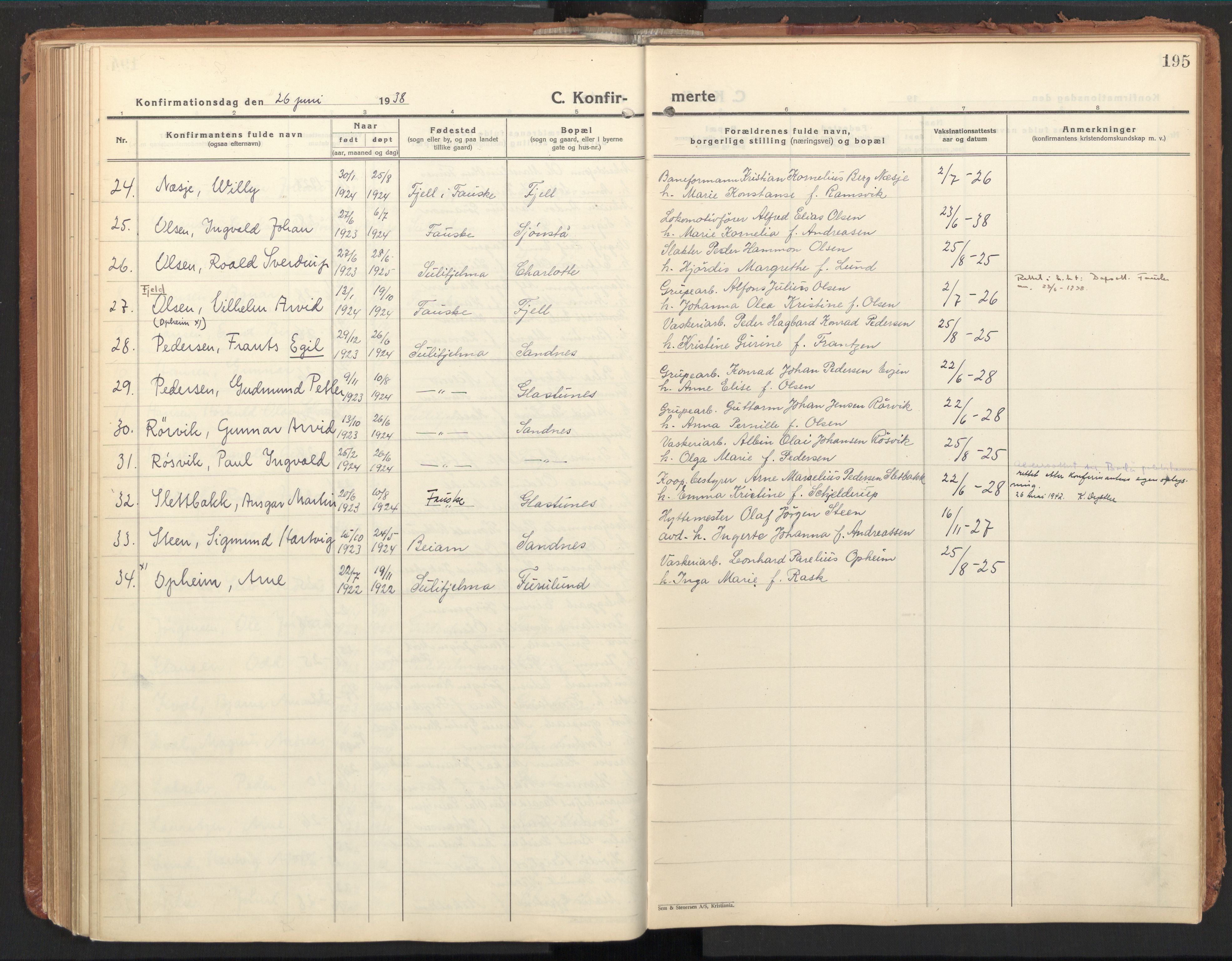 Ministerialprotokoller, klokkerbøker og fødselsregistre - Nordland, AV/SAT-A-1459/850/L0716: Curate's parish register no. 850B06, 1924-1938, p. 195