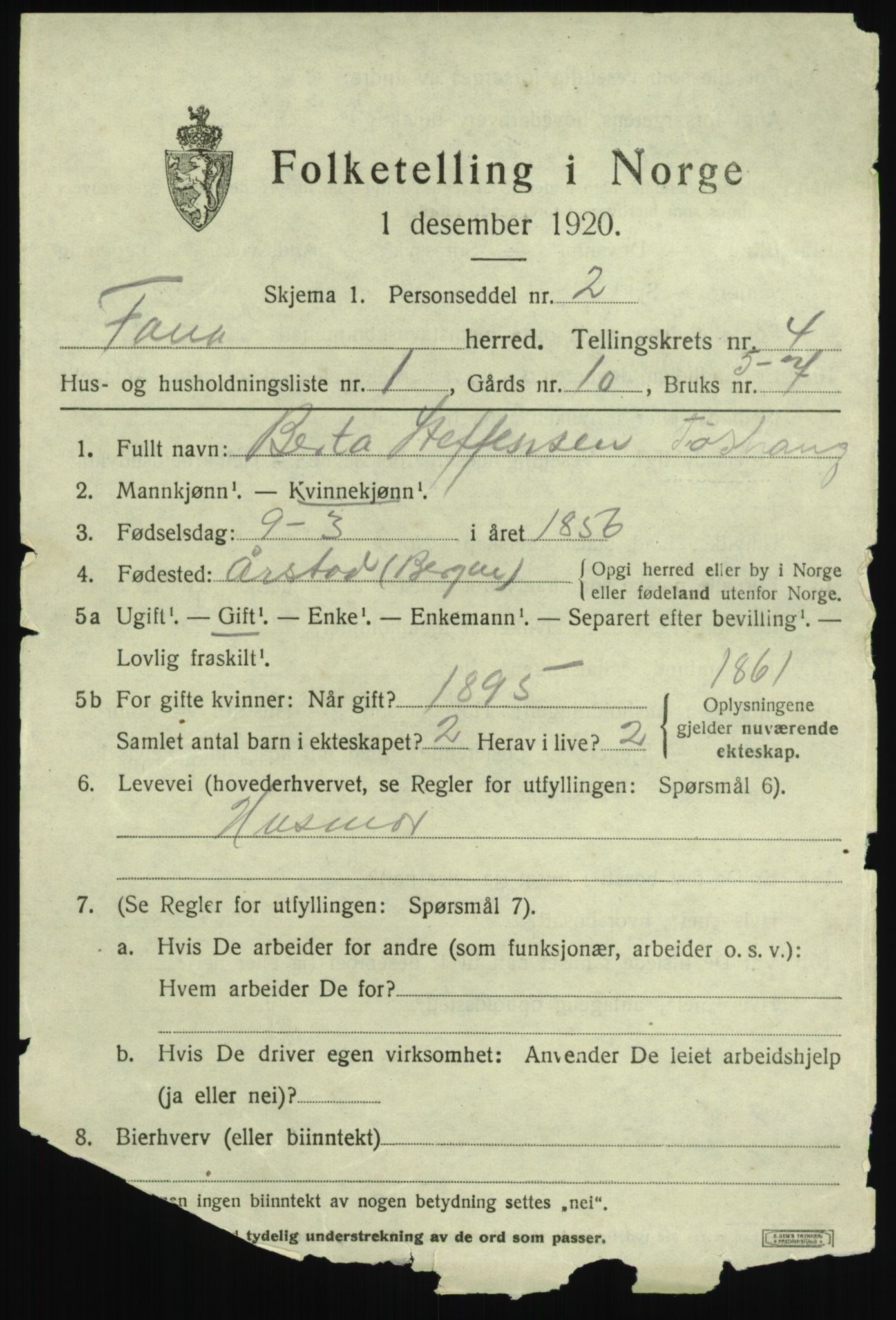 SAB, 1920 census for Fana, 1920, p. 5477