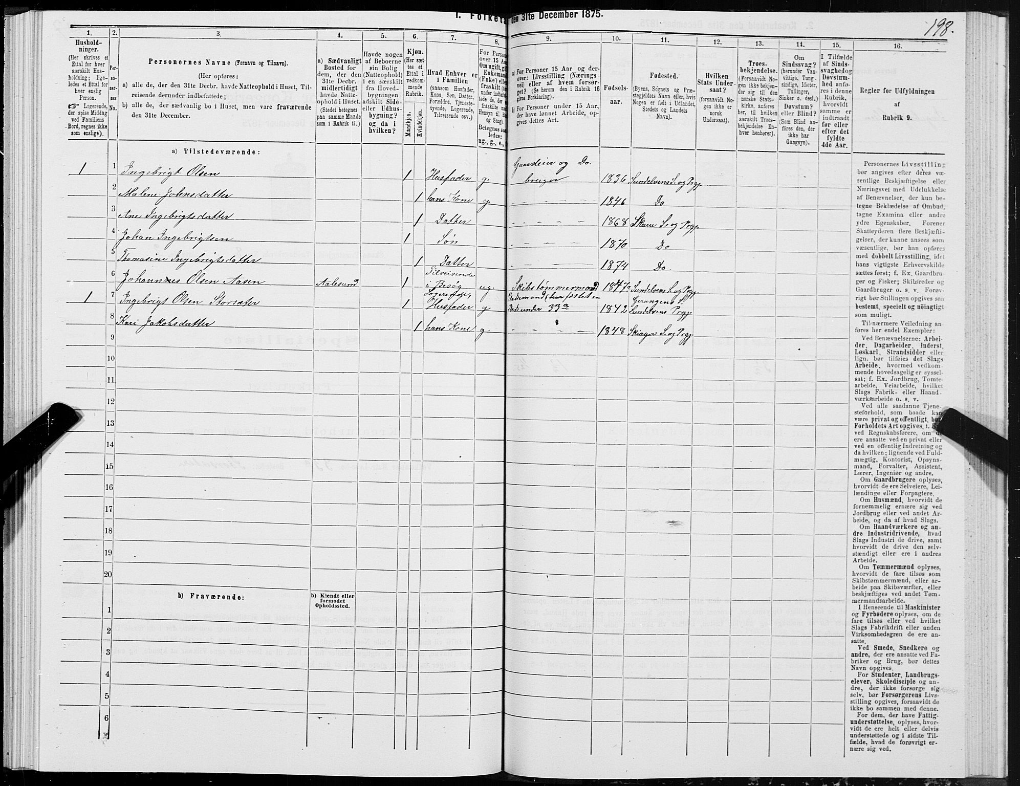 SAT, 1875 census for 1529P Skodje, 1875, p. 2198