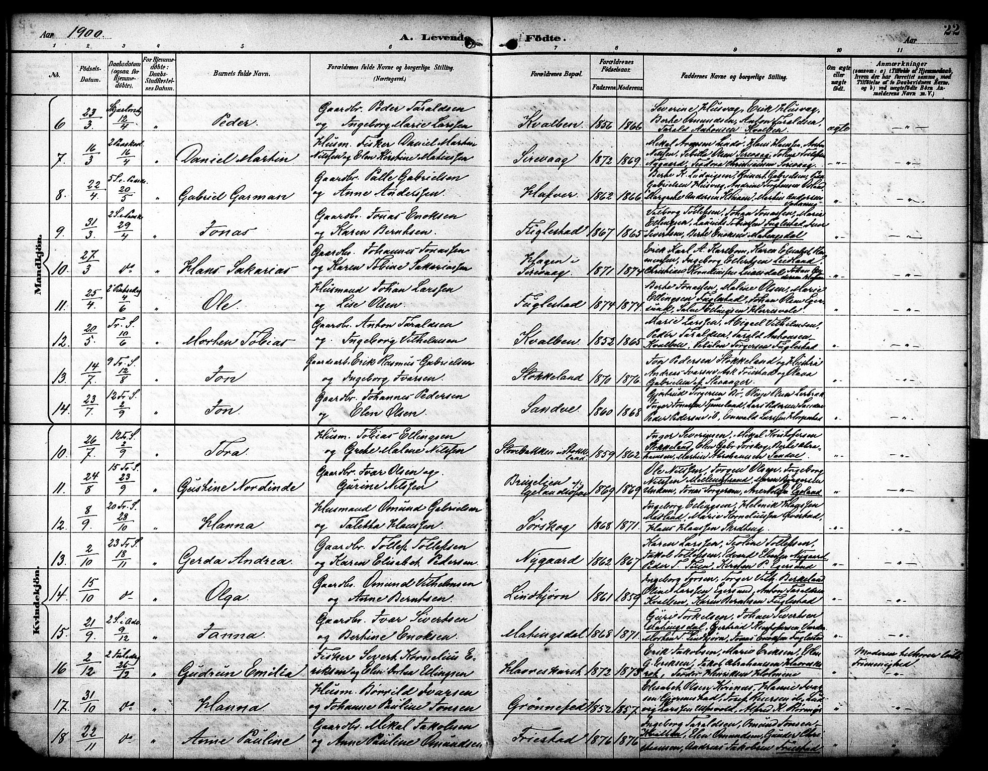 Eigersund sokneprestkontor, AV/SAST-A-101807/001/30/30BA/L0020: Parish register (official) no. A 19, 1893-1910, p. 22
