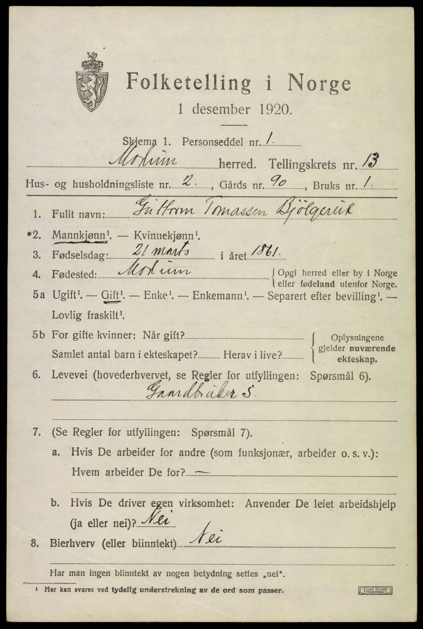 SAKO, 1920 census for Modum, 1920, p. 15217