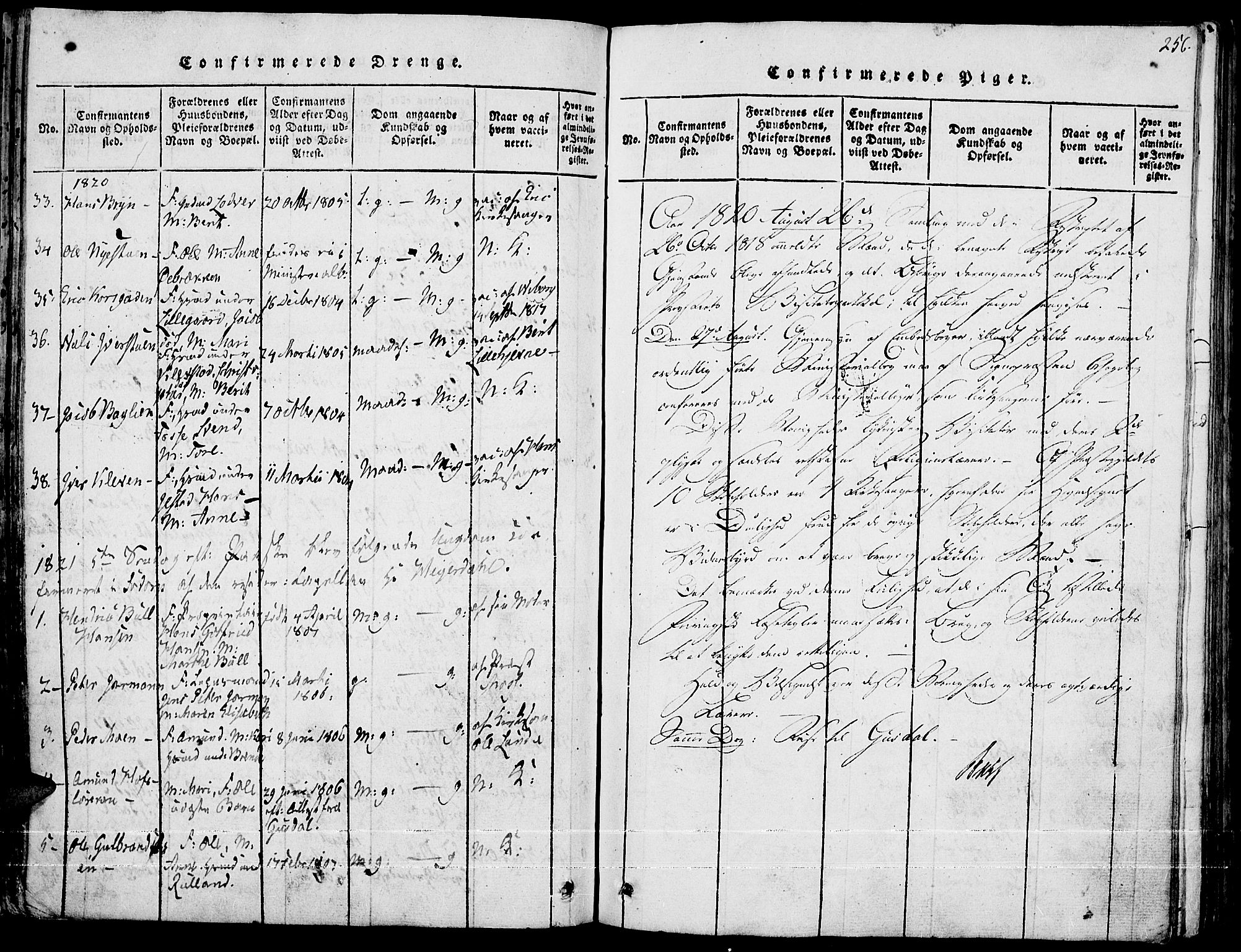 Fron prestekontor, SAH/PREST-078/H/Ha/Haa/L0002: Parish register (official) no. 2, 1816-1827, p. 256