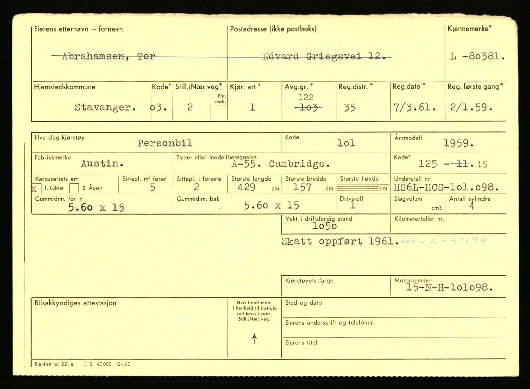 Stavanger trafikkstasjon, AV/SAST-A-101942/0/F/L0070: L-78800 - L-80499, 1930-1971, p. 2450