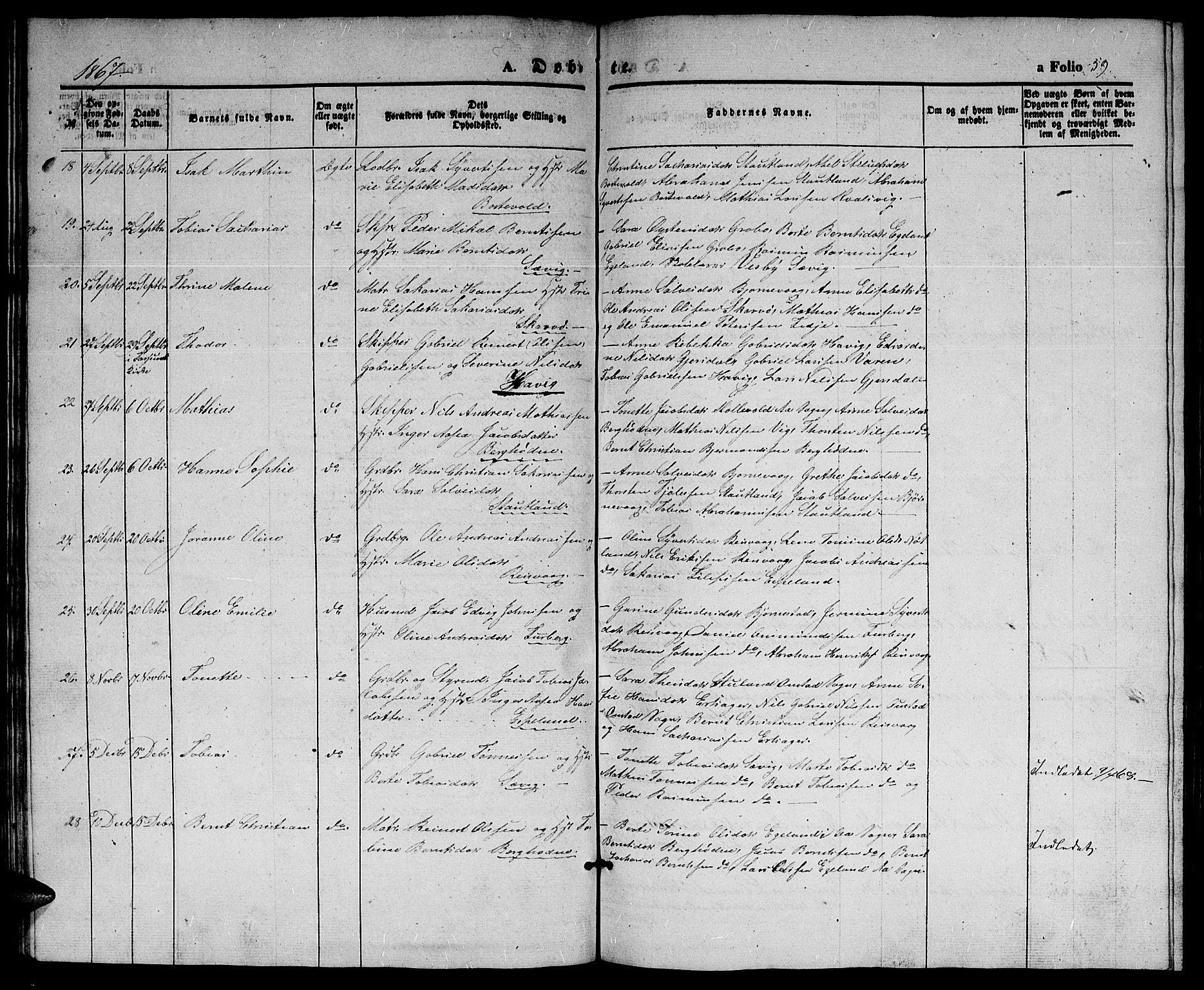 Herad sokneprestkontor, SAK/1111-0018/F/Fb/Fbb/L0002: Parish register (copy) no. B 2, 1853-1871, p. 59