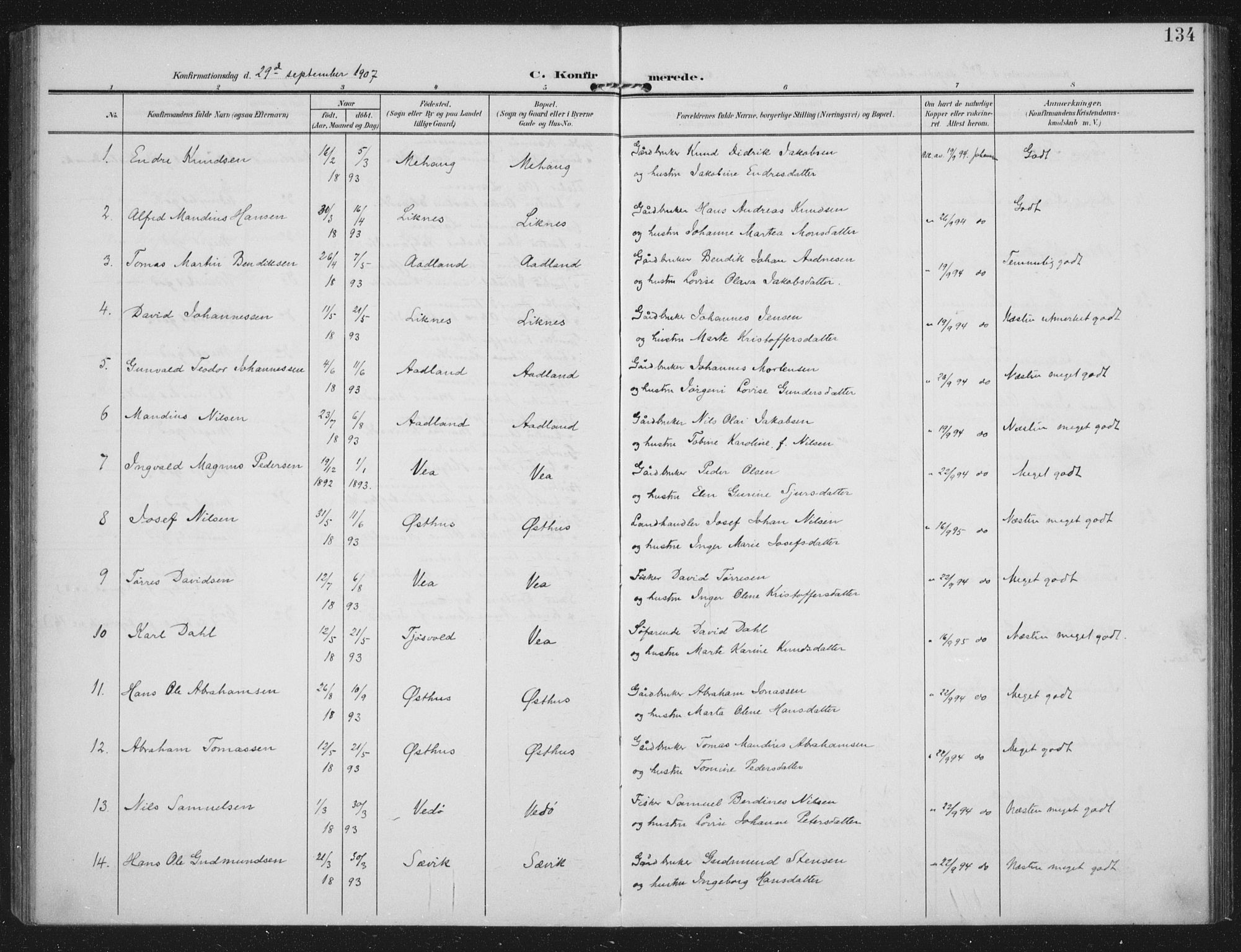 Kopervik sokneprestkontor, AV/SAST-A-101850/H/Ha/Haa/L0005: Parish register (official) no. A 5, 1906-1924, p. 134