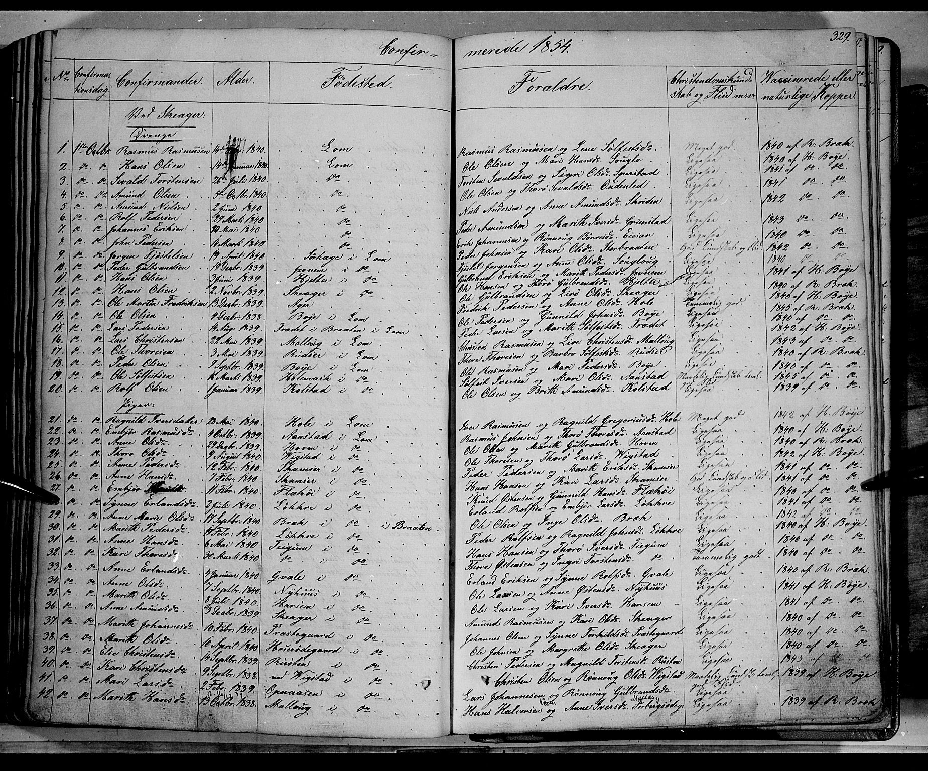 Lom prestekontor, SAH/PREST-070/K/L0006: Parish register (official) no. 6A, 1837-1863, p. 329
