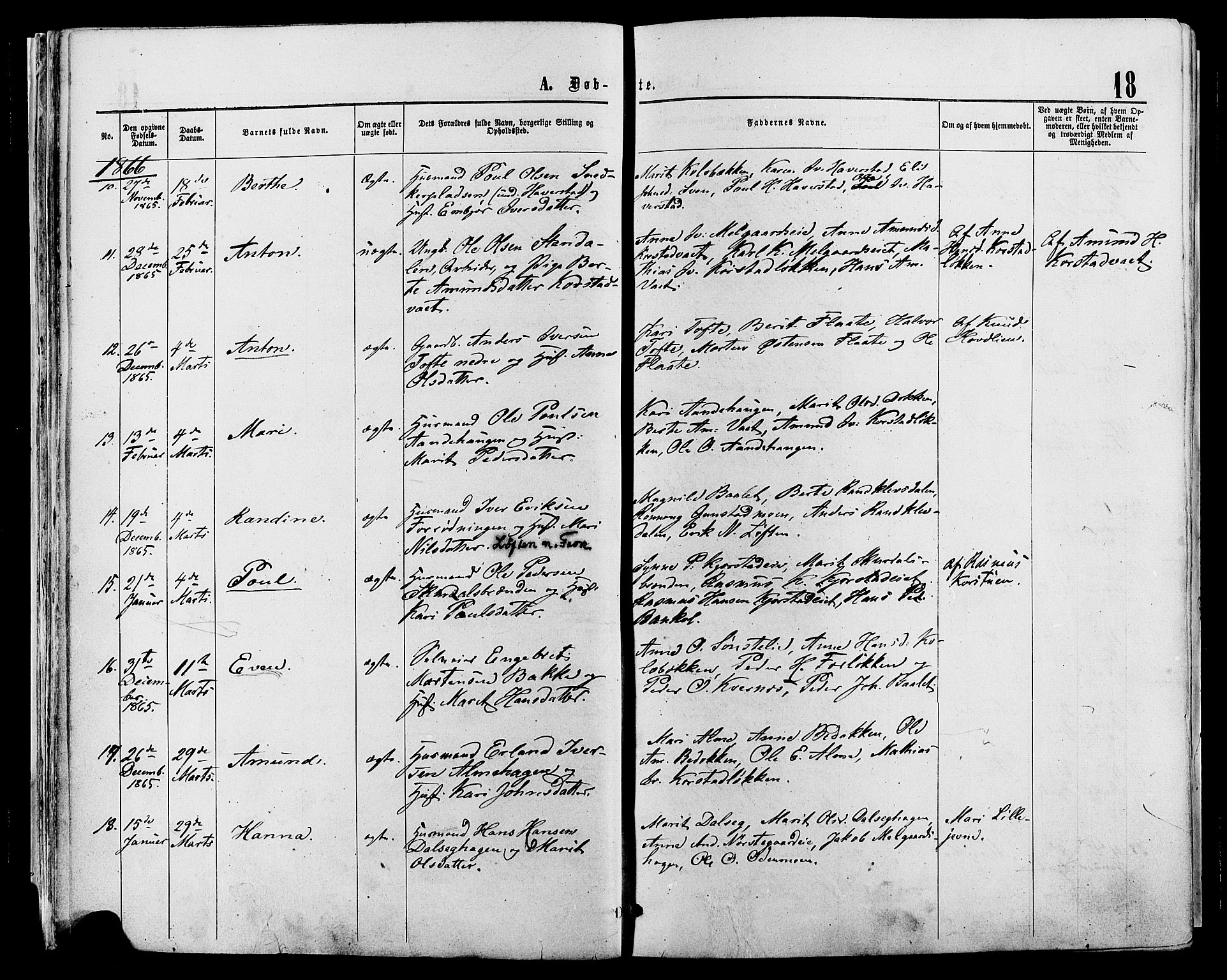 Sør-Fron prestekontor, AV/SAH-PREST-010/H/Ha/Haa/L0002: Parish register (official) no. 2, 1864-1880, p. 18