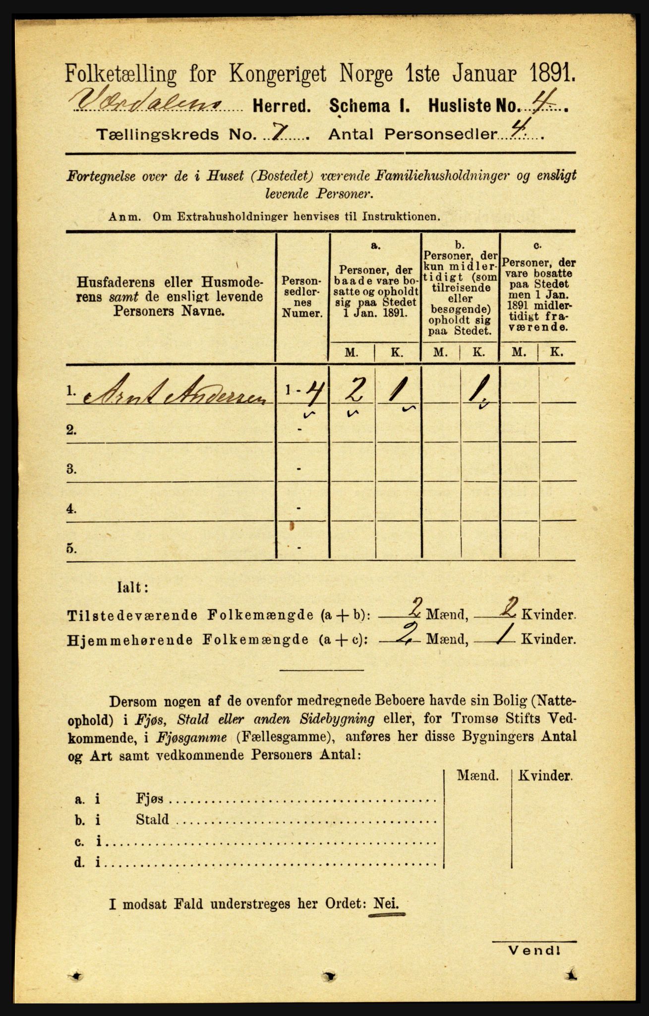 RA, 1891 census for 1721 Verdal, 1891, p. 3918