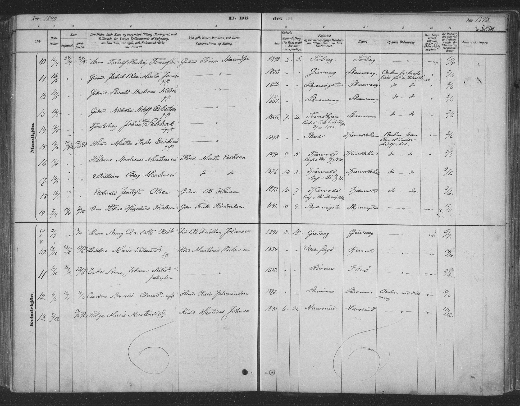 Ministerialprotokoller, klokkerbøker og fødselsregistre - Nordland, AV/SAT-A-1459/891/L1302: Parish register (official) no. 891A07, 1878-1895, p. 389